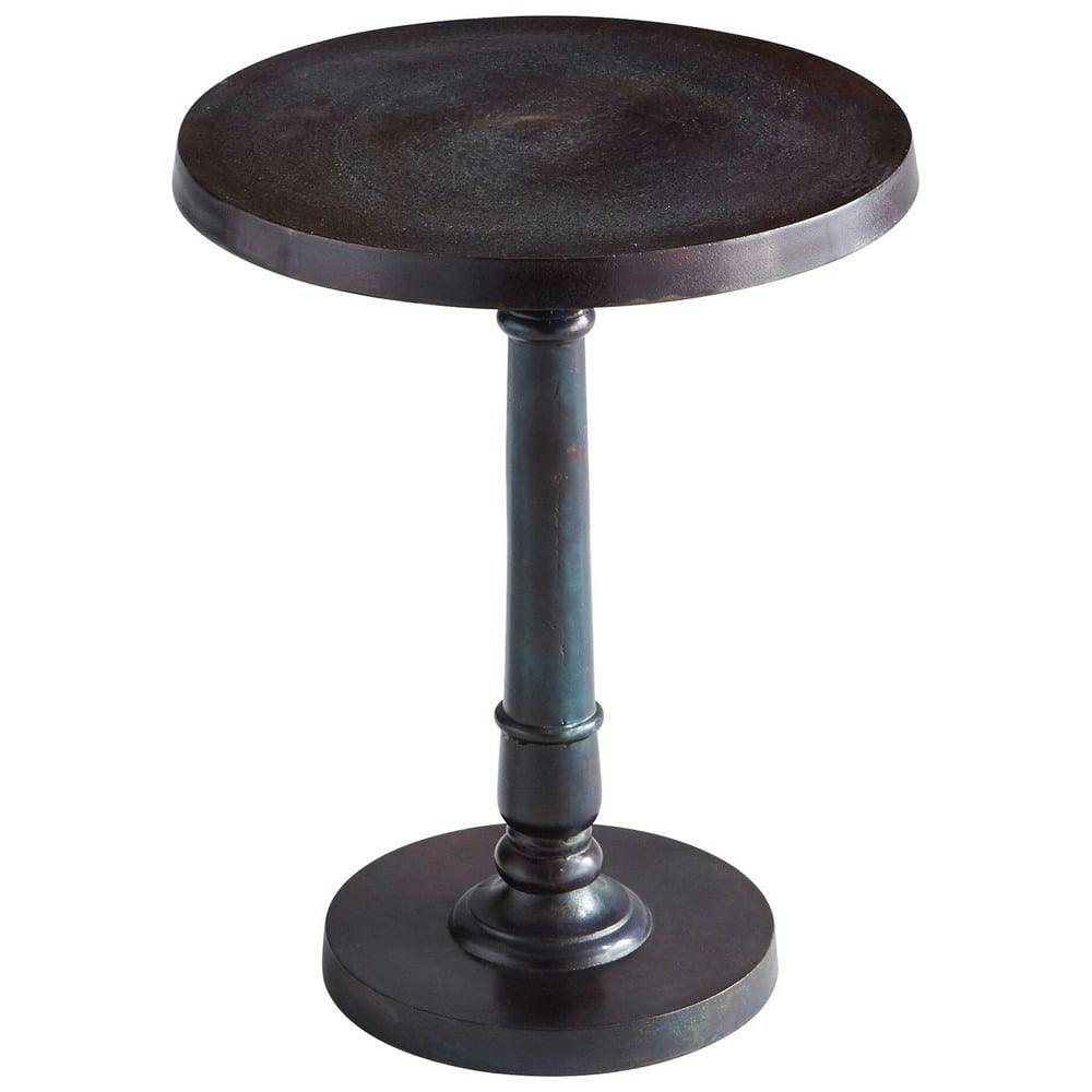 Transitional Emerson Round Metal Occasional Table in Bronze and Blue