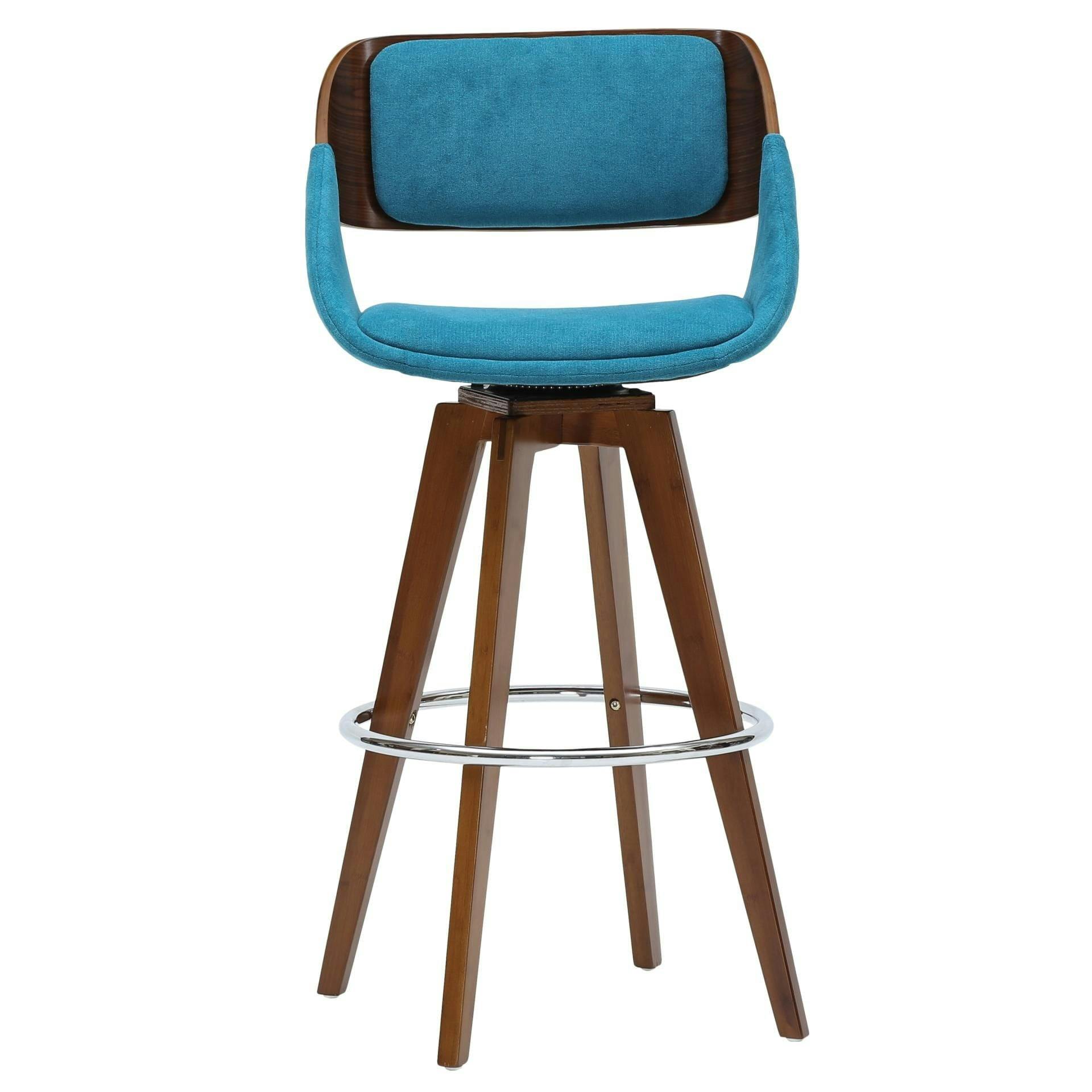 Santorini Teal Swivel Counter Stool with Chrome Footrest and Walnut Finish