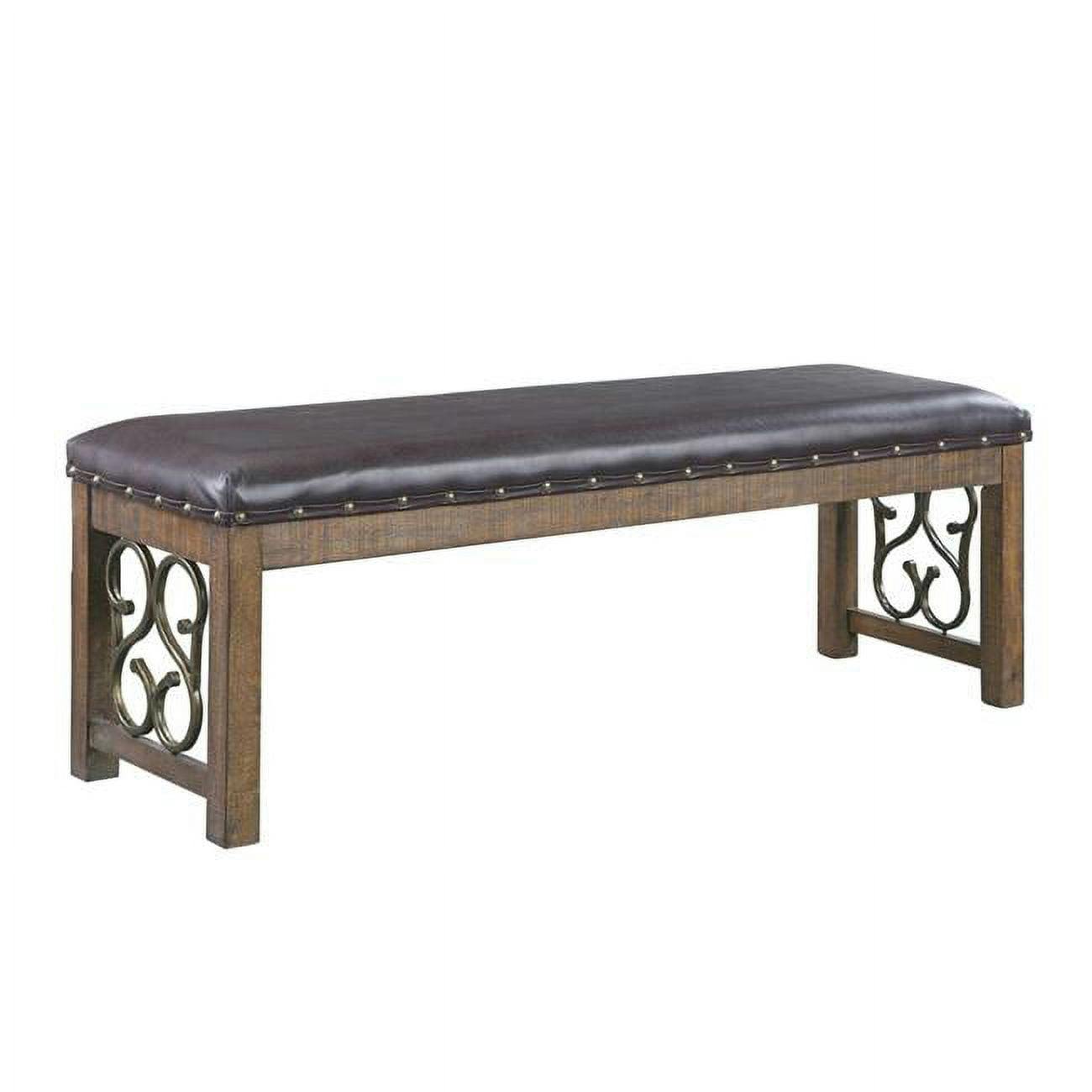 Raphaela 56" Black Faux Leather and Weathered Cherry Bench