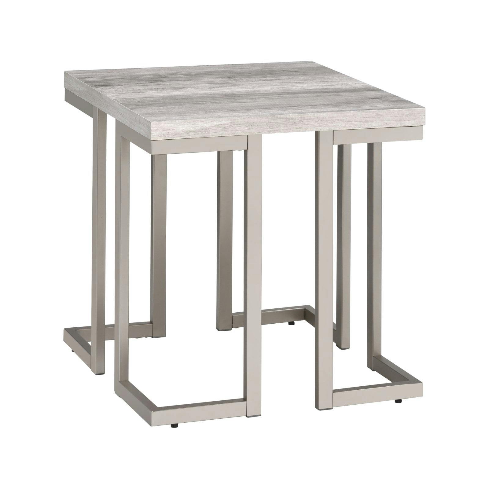 Contemporary Gray Driftwood Square End Table with Metal Base