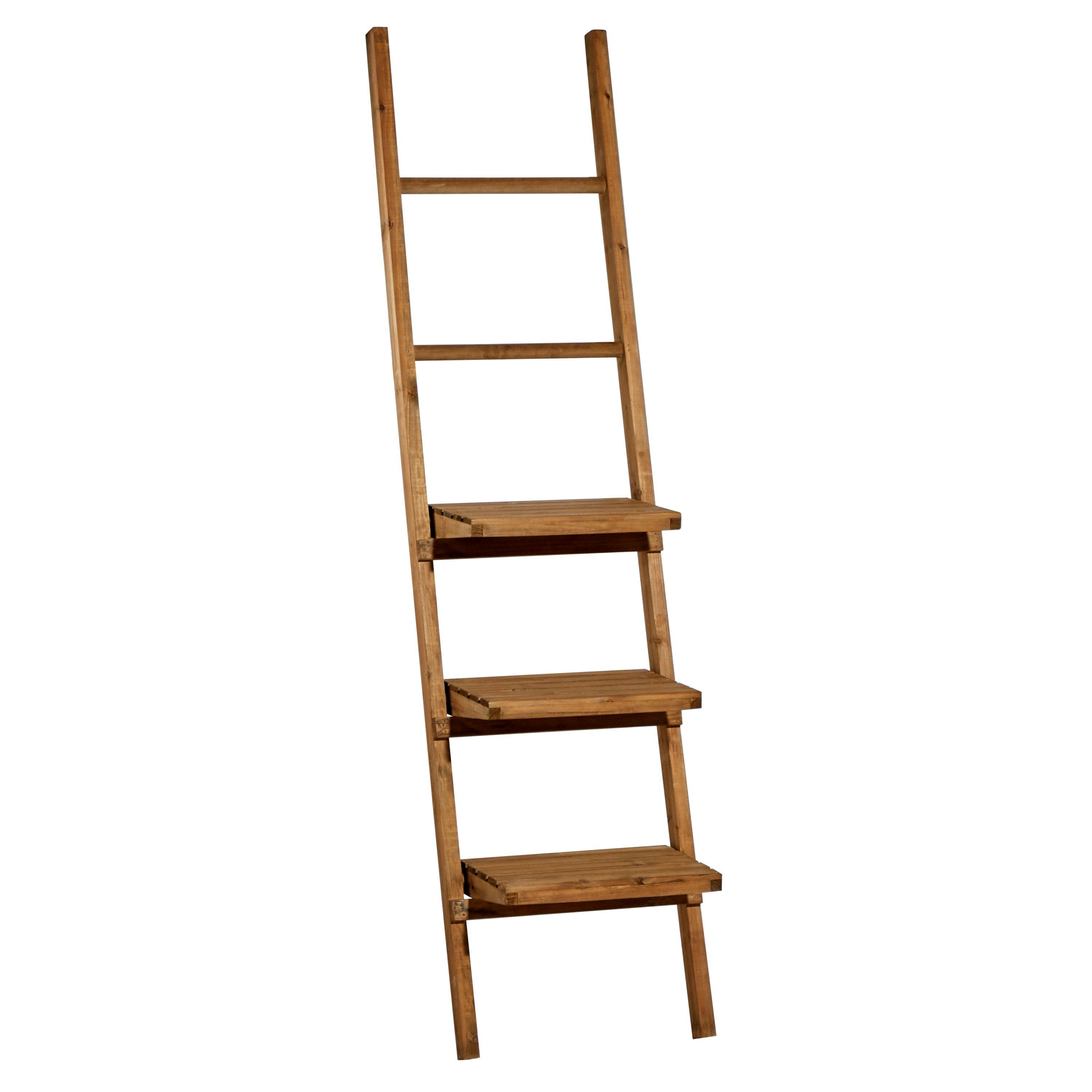 Rustic Farmhouse 5-Tier Leaning Ladder Shelf in Light Brown
