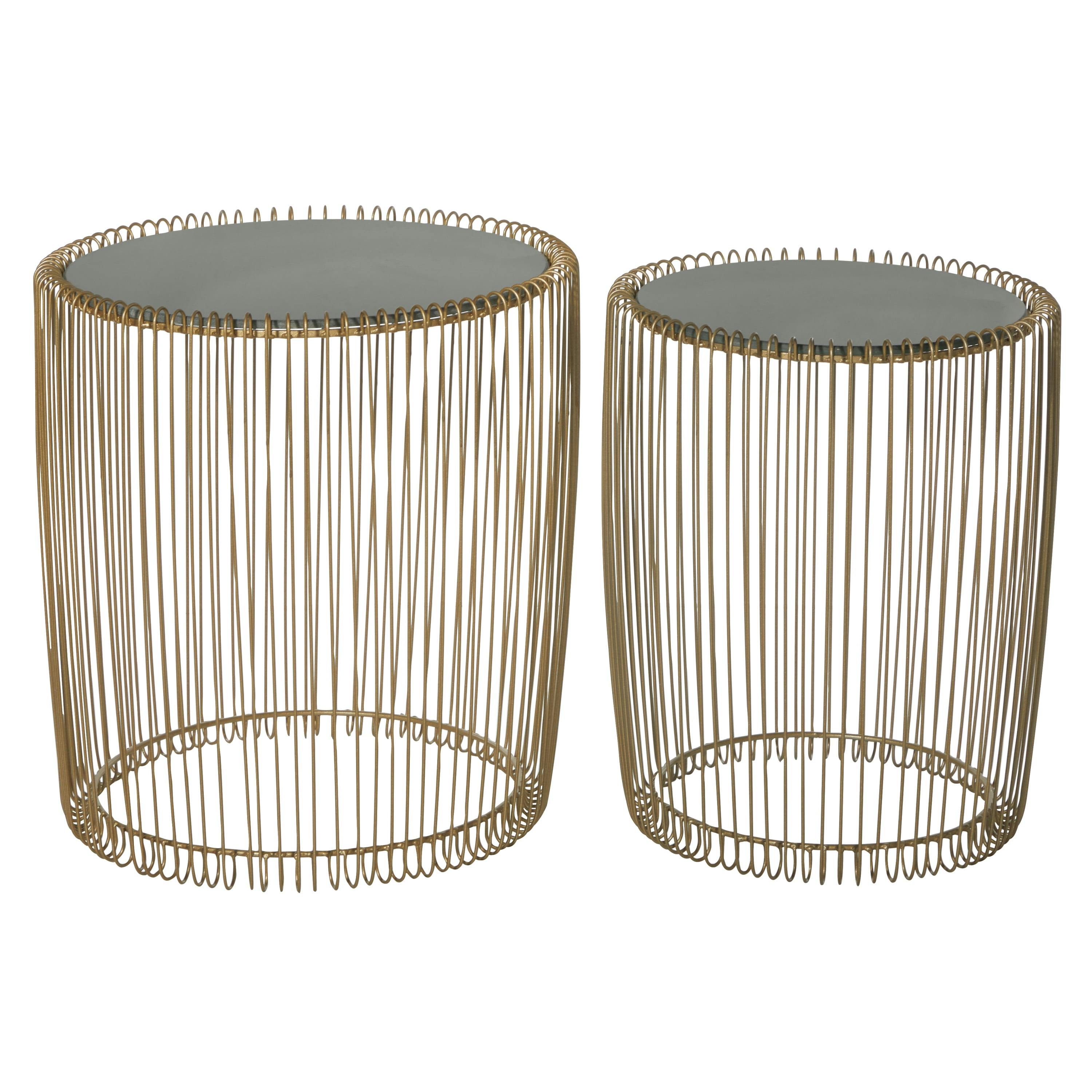 Elegant Gold Metal and Black Glass Round Accent Table Set