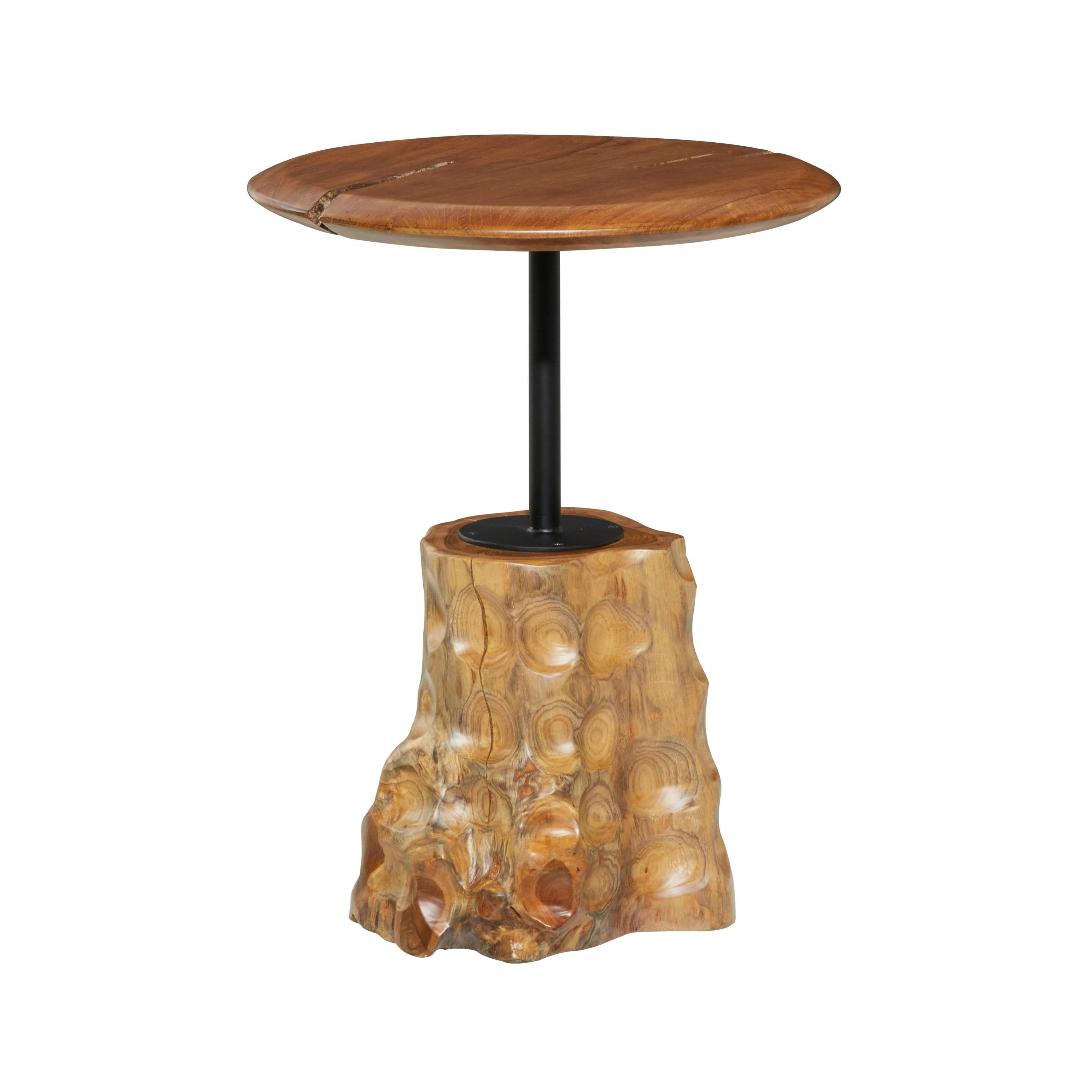 Eco-Friendly Teak Wood Round Accent Table with Metal Base