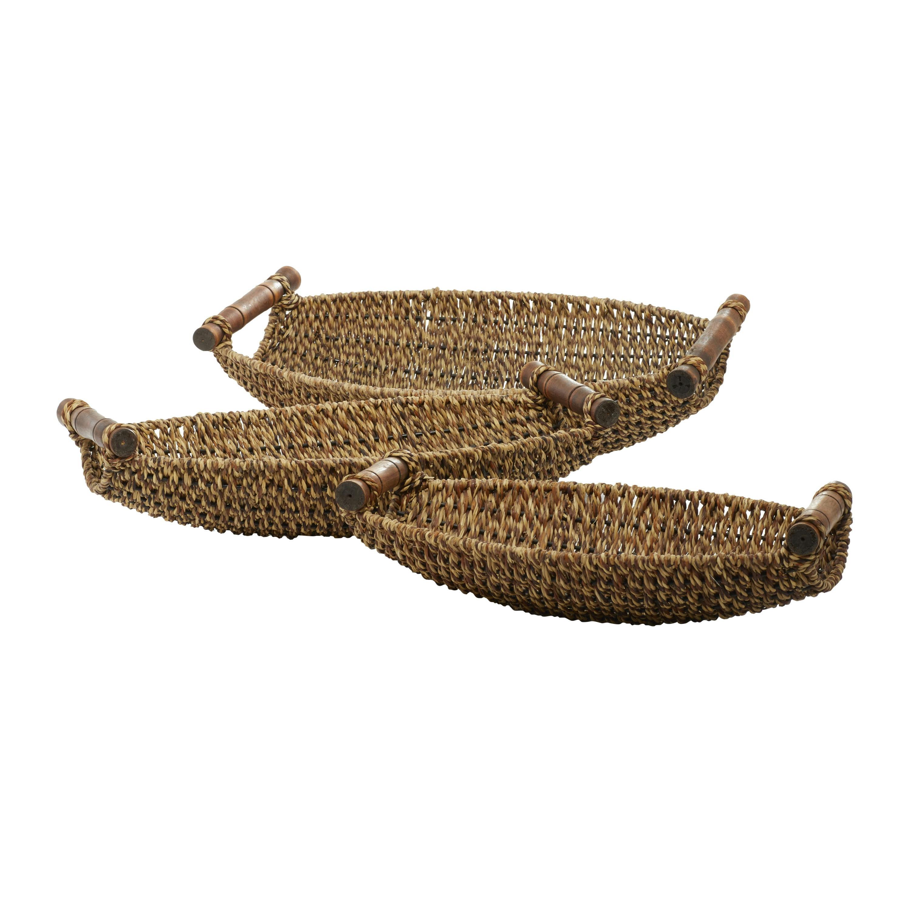 Coastal Charm Seagrass Oval Storage Basket with Metal Handles