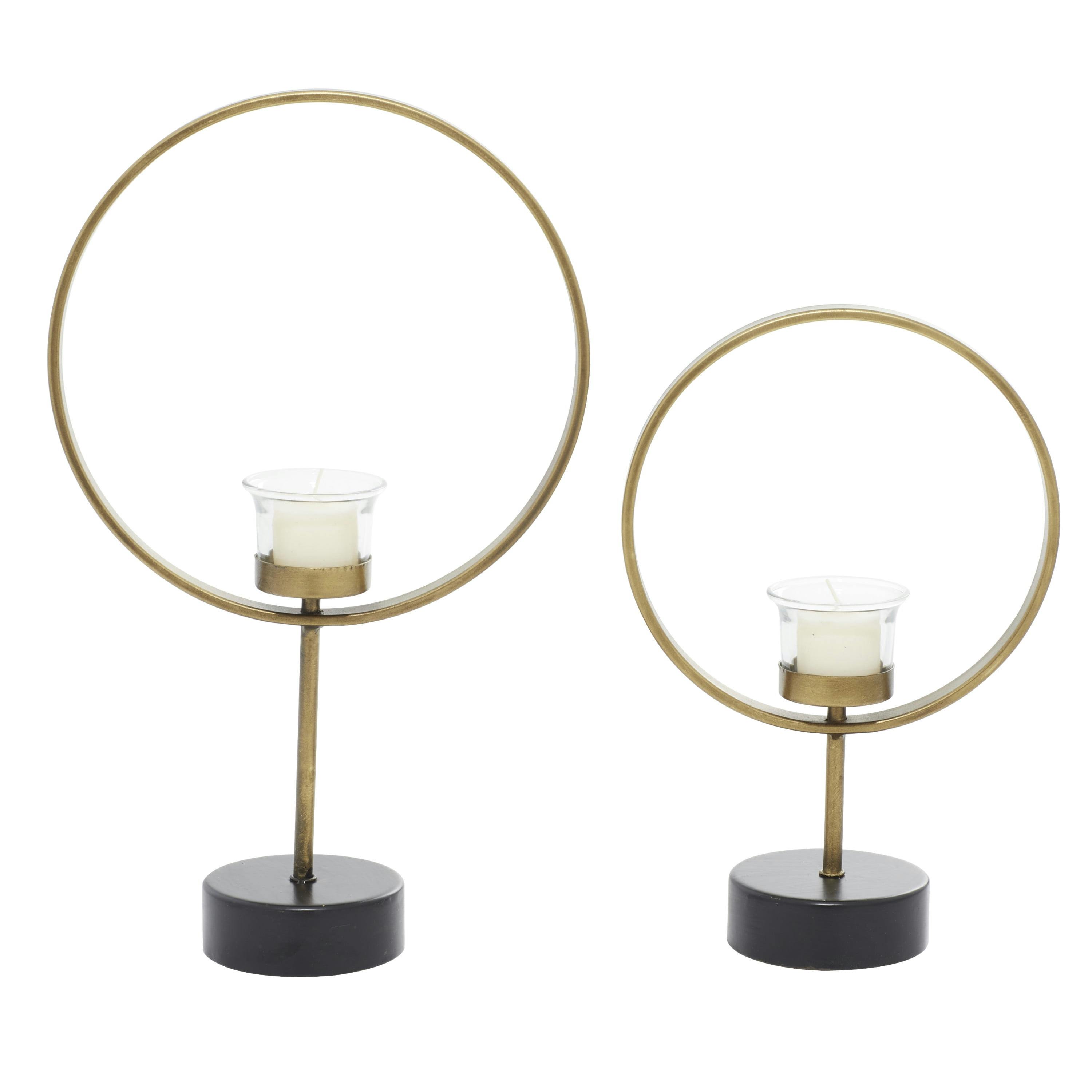 Radiant Gold Circular Votive Candle Holder Set with Glass Accents