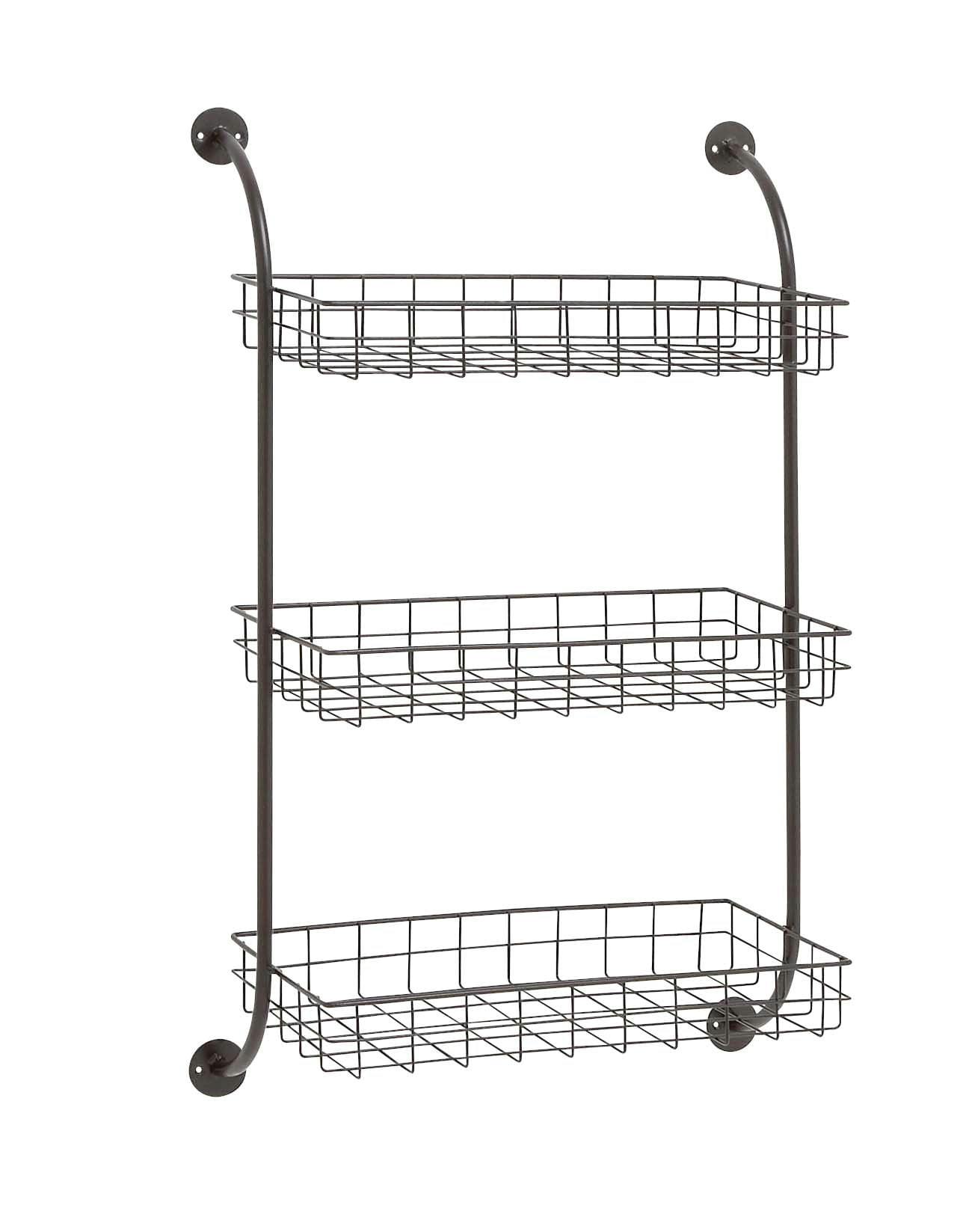 Industrial Chic Black Iron & Wood 3-Tier Floating Wall Shelf