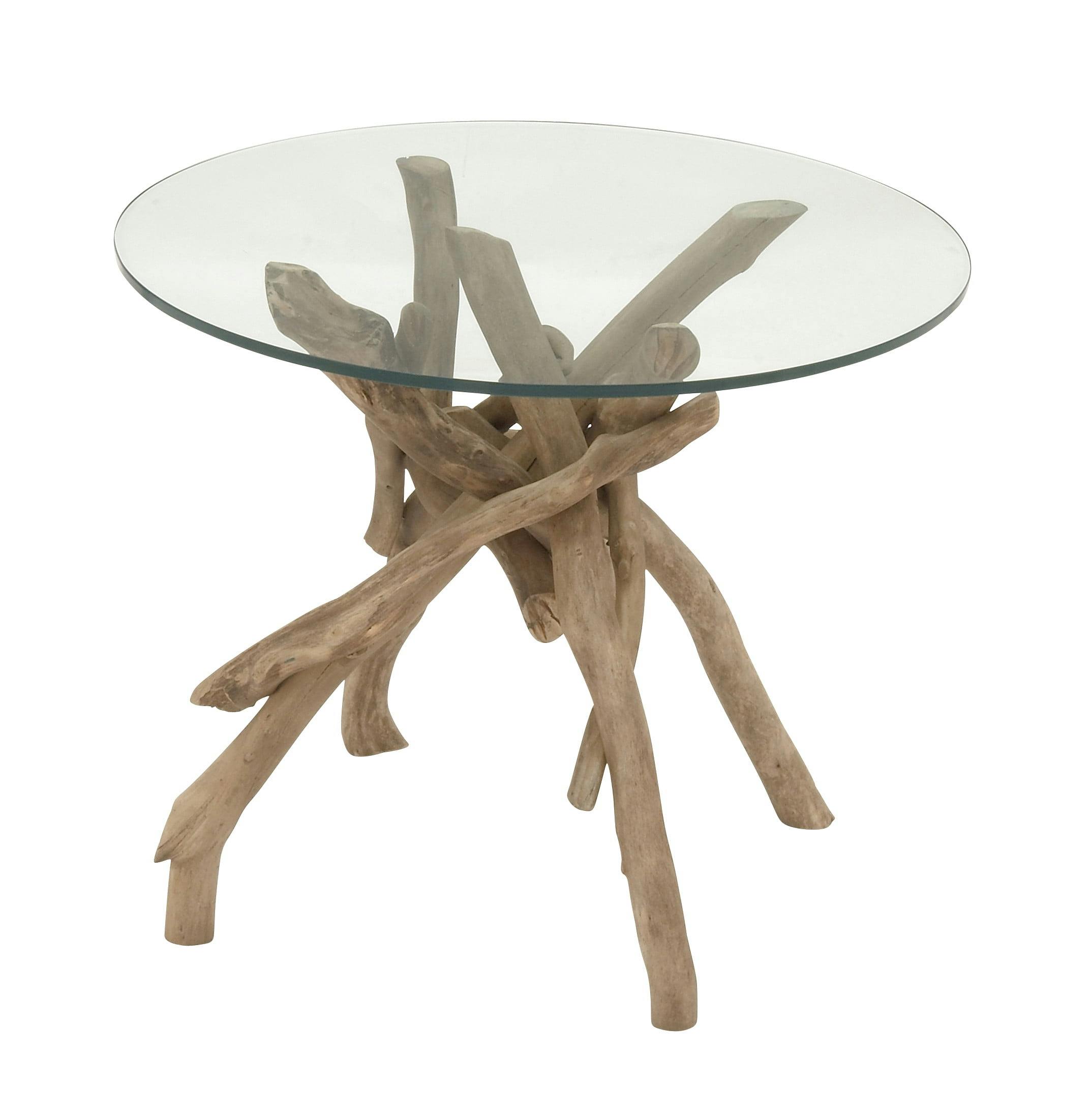 Driftwood Round Glass-Top End Table, 21" x 19"