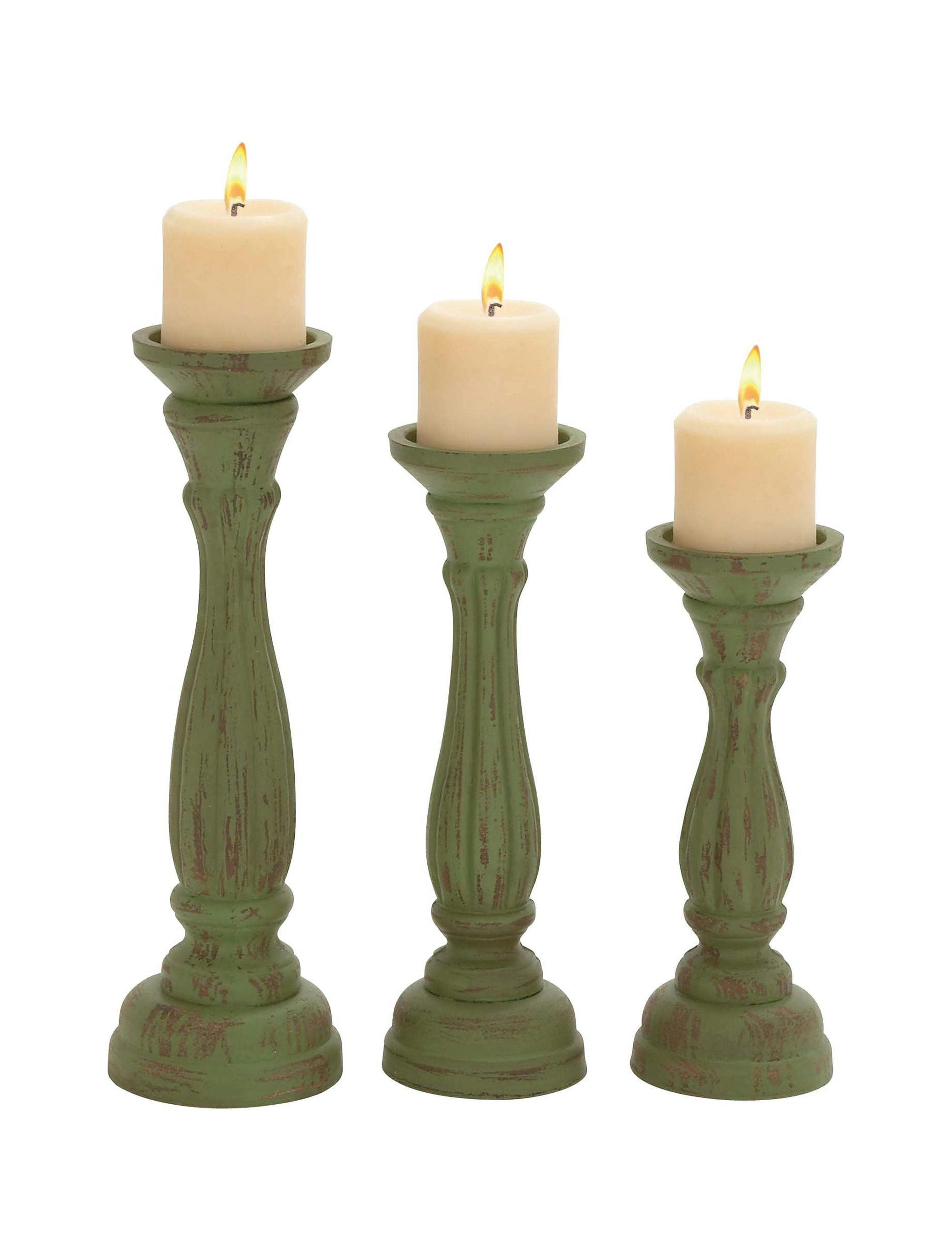 Elegant Green Wood Candle Lantern Trio 15" Height