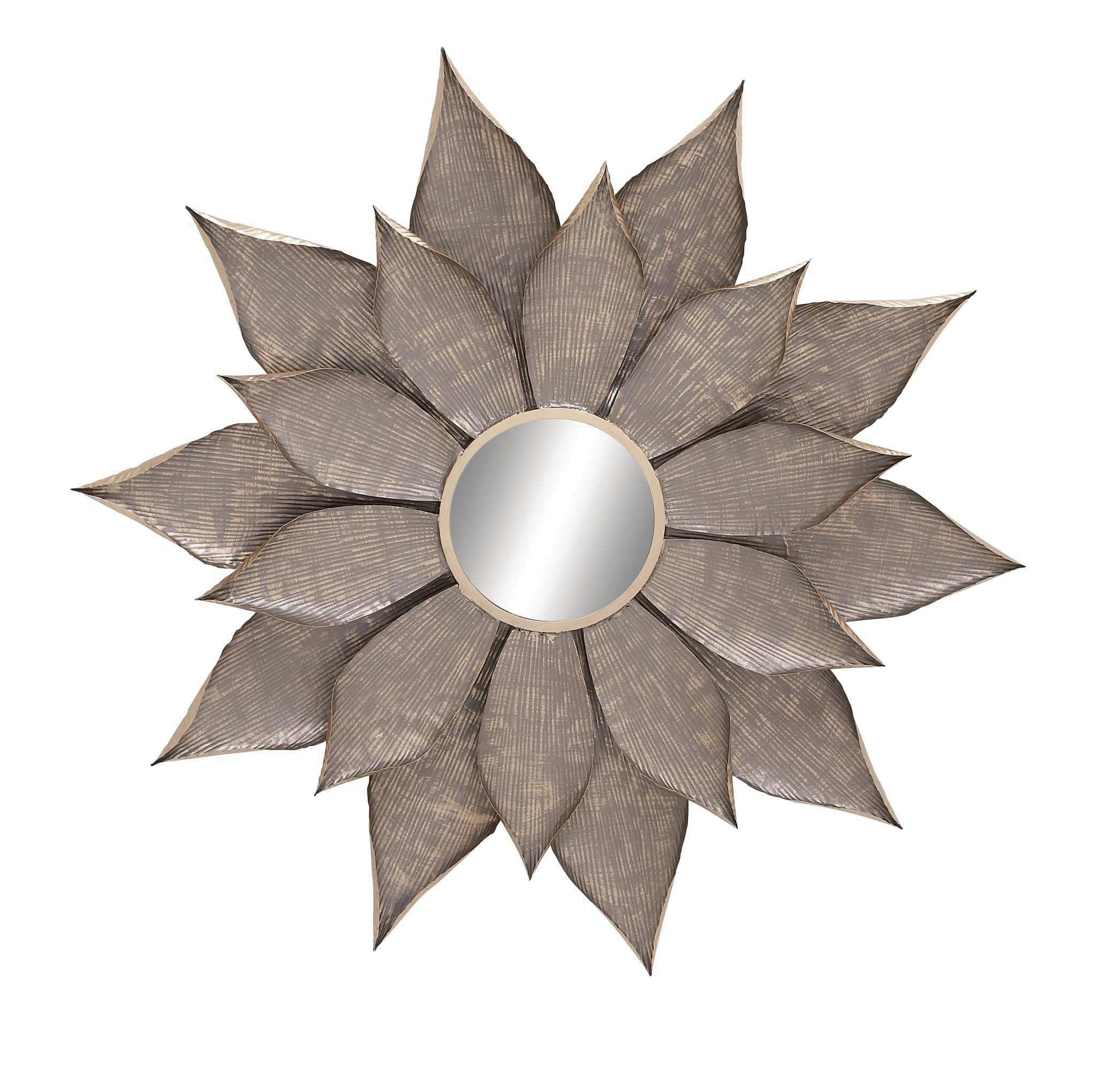 Sunburst Metal Wall Mirror in Light Brown 49" Diameter