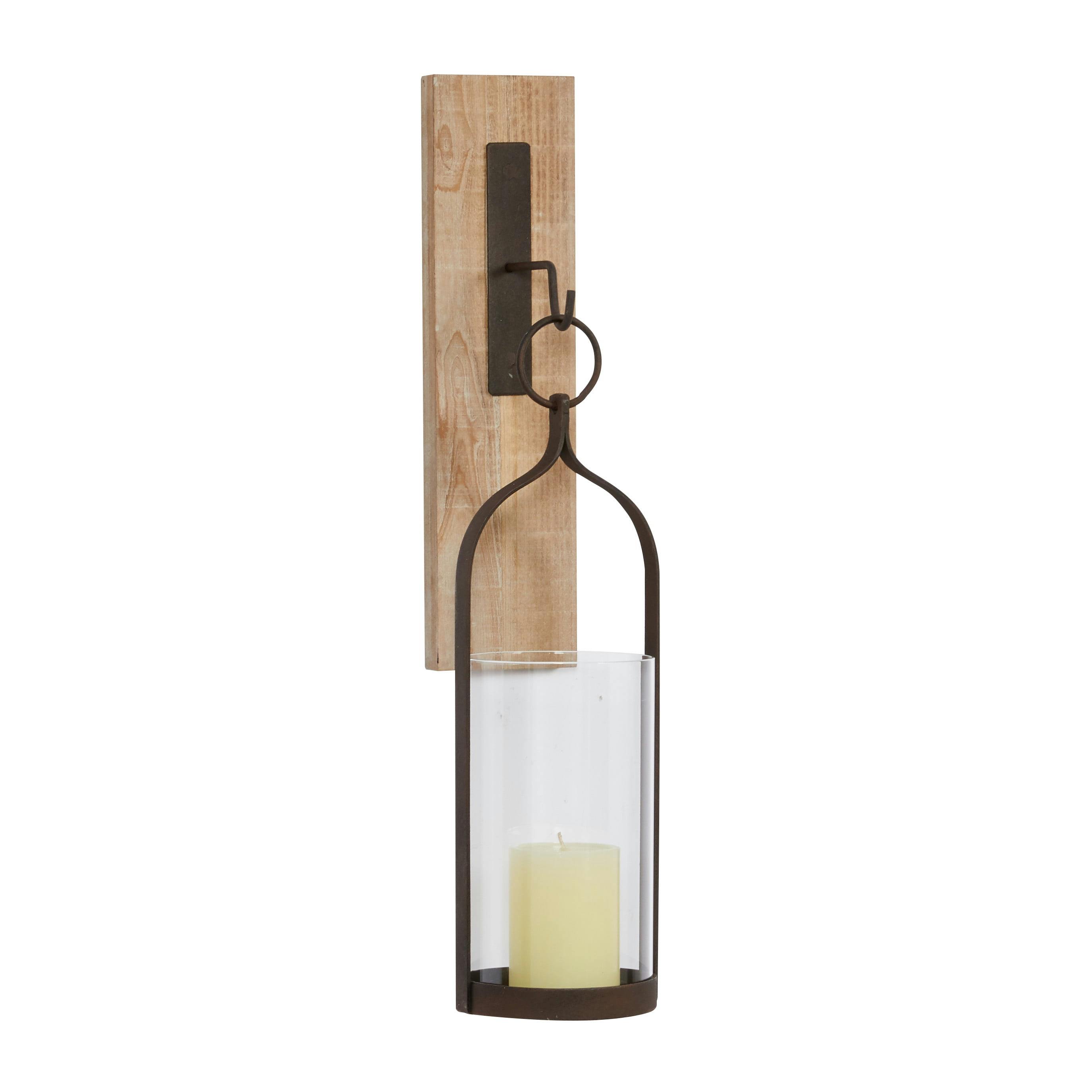 Elegant Black Wood and Glass Hanging Candle Lantern Sconce 22.75"
