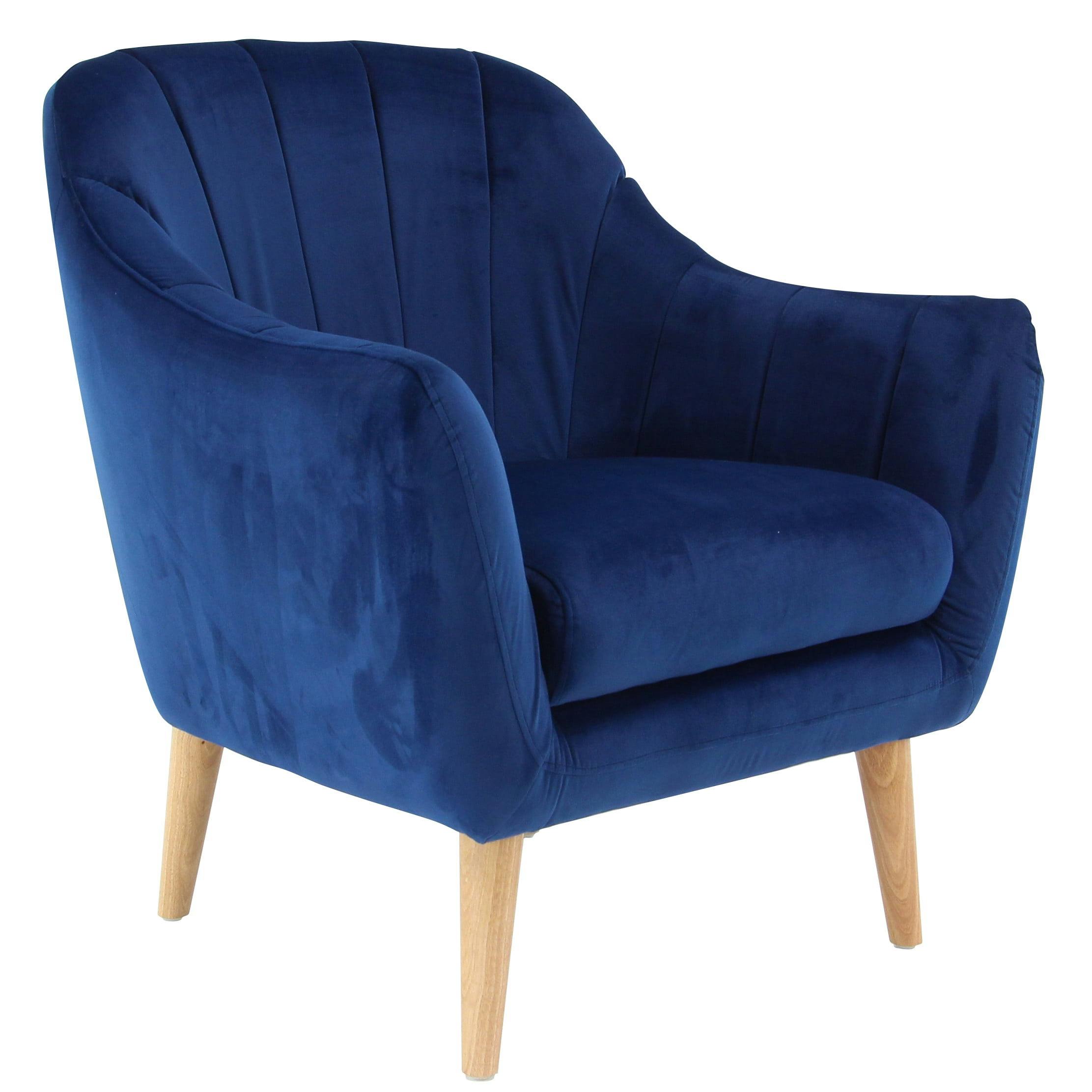 Elegant Blue Velvet 27" Wood Frame Accent Chair