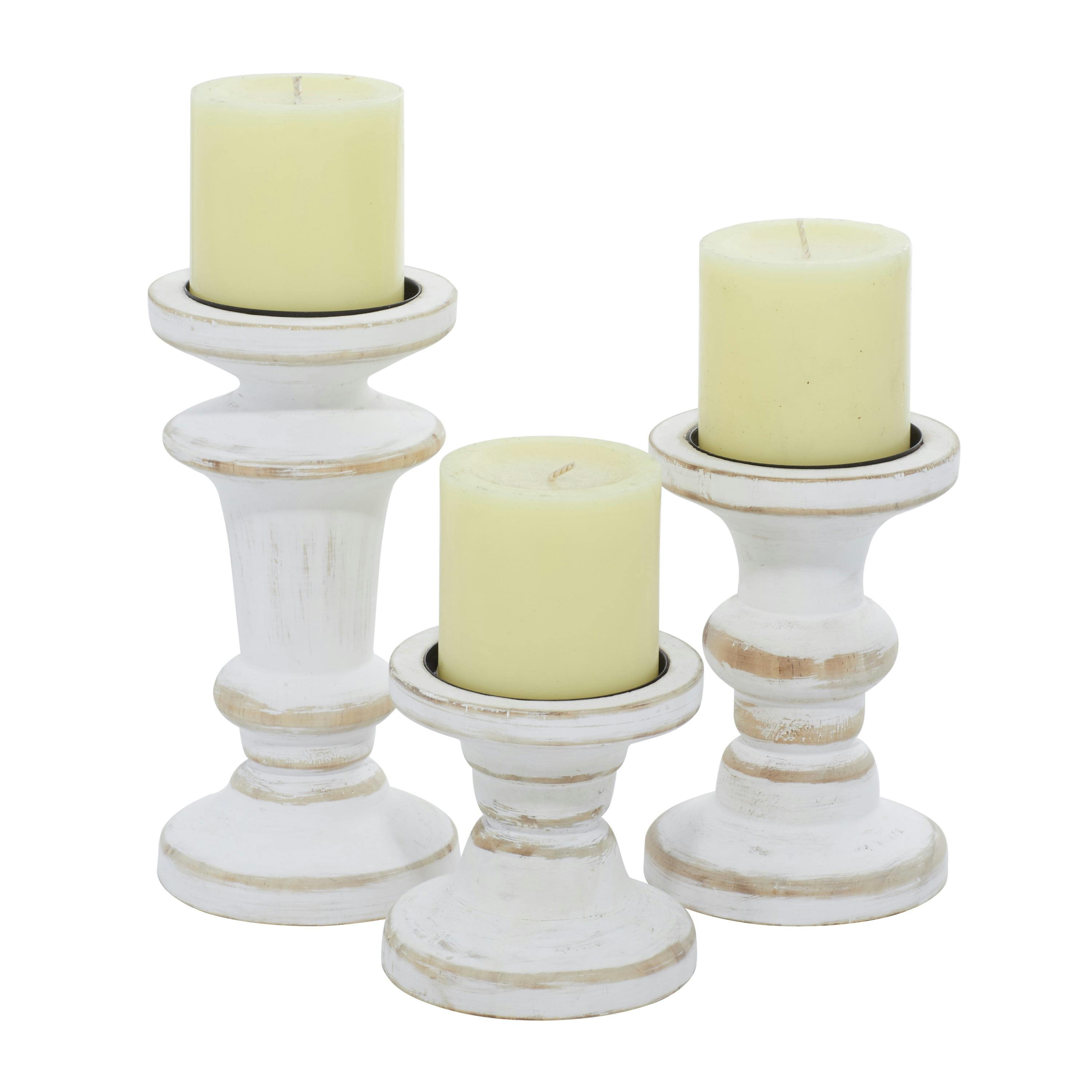 Elegant Farmhouse White Wood Pillar Candle Holder Set of 3