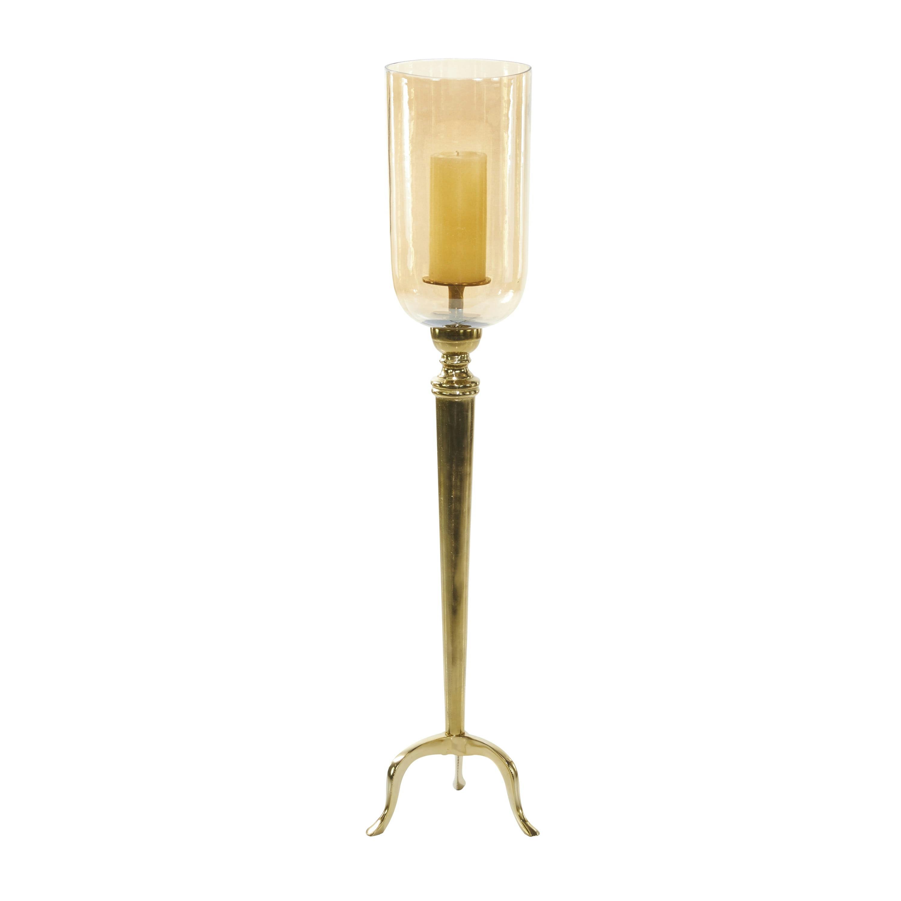 Elegant Gold Aluminum and Glass Hurricane Candle Lantern - 9" x 38"