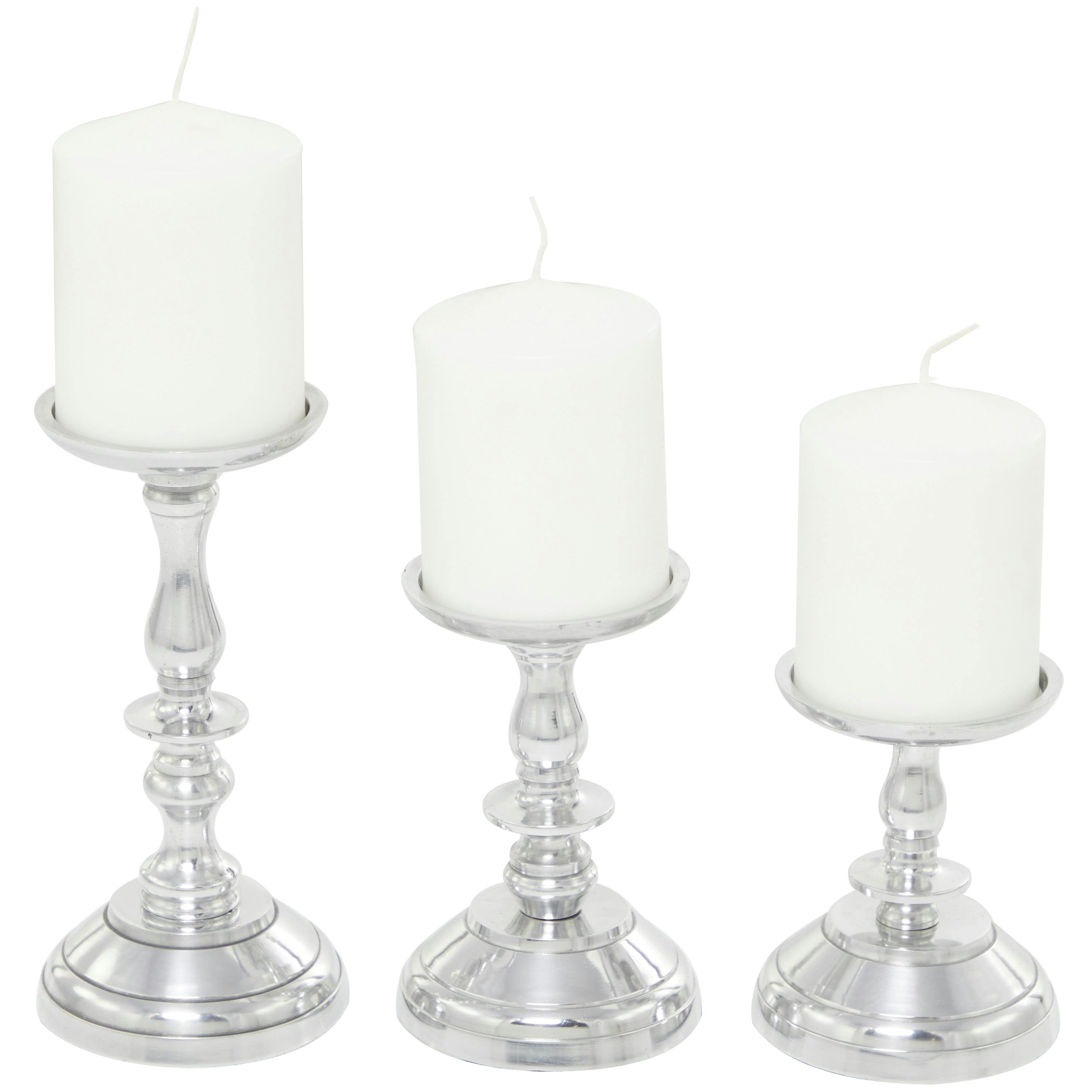 Elegant Traditional Aluminum 3-Piece Candle Holder Set in Polished Silver