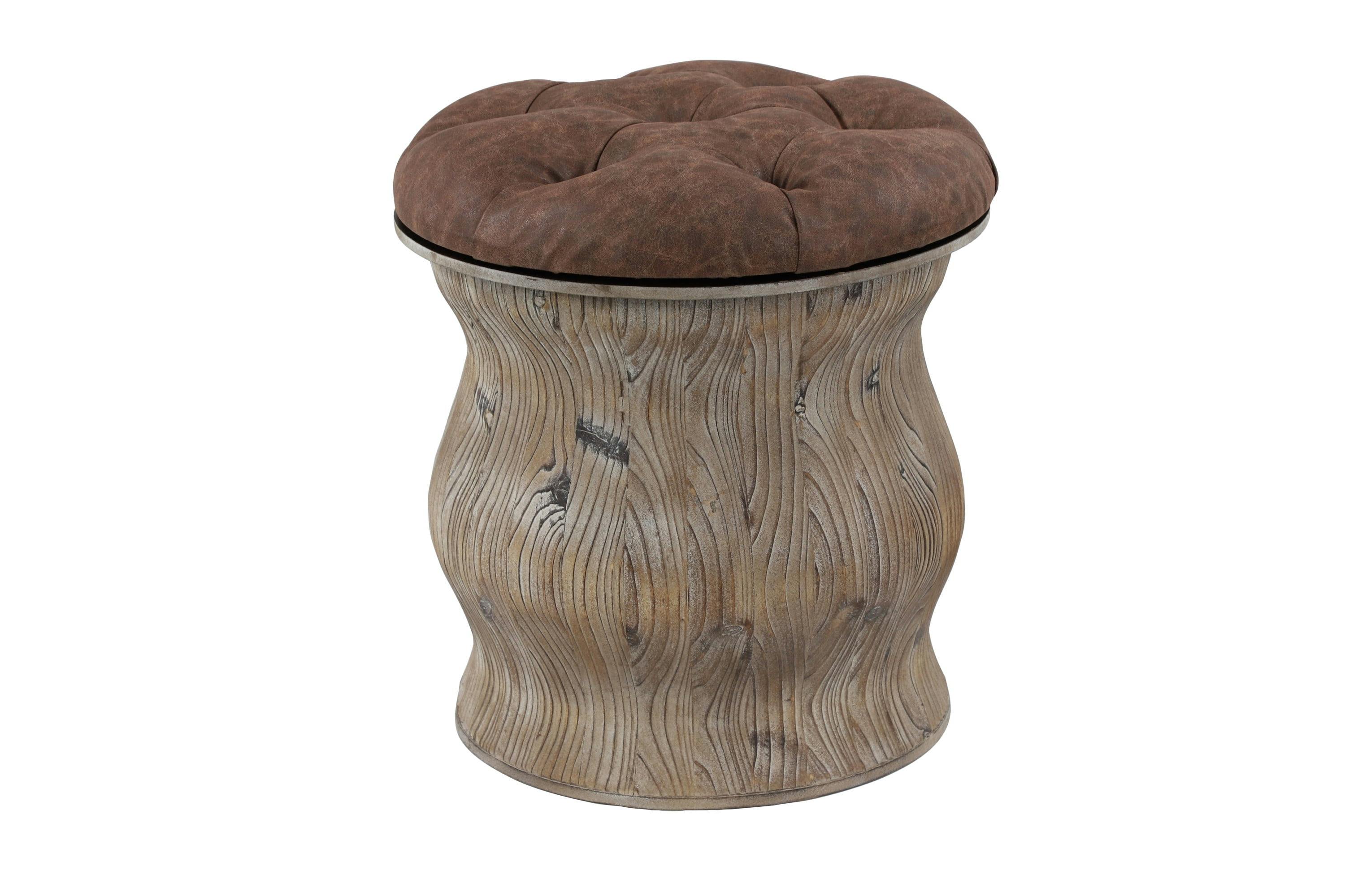 Distressed Brown Leather Tufted Round Storage Ottoman