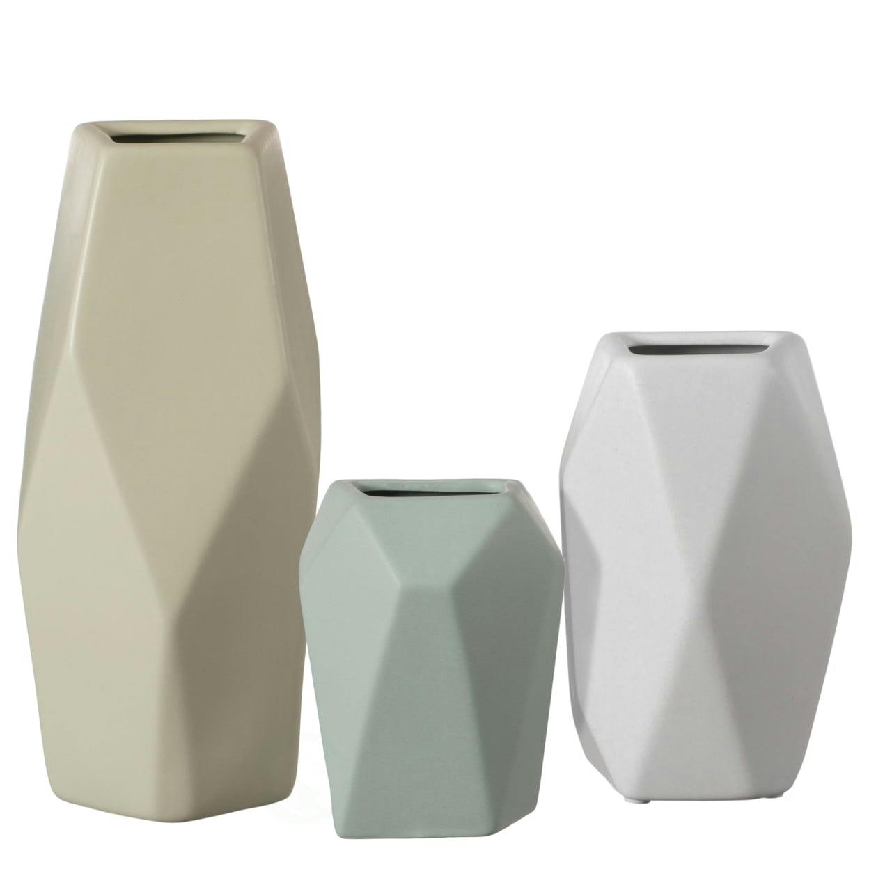 Elegant Ceramic Multi-Paned 10" Table Vase in White