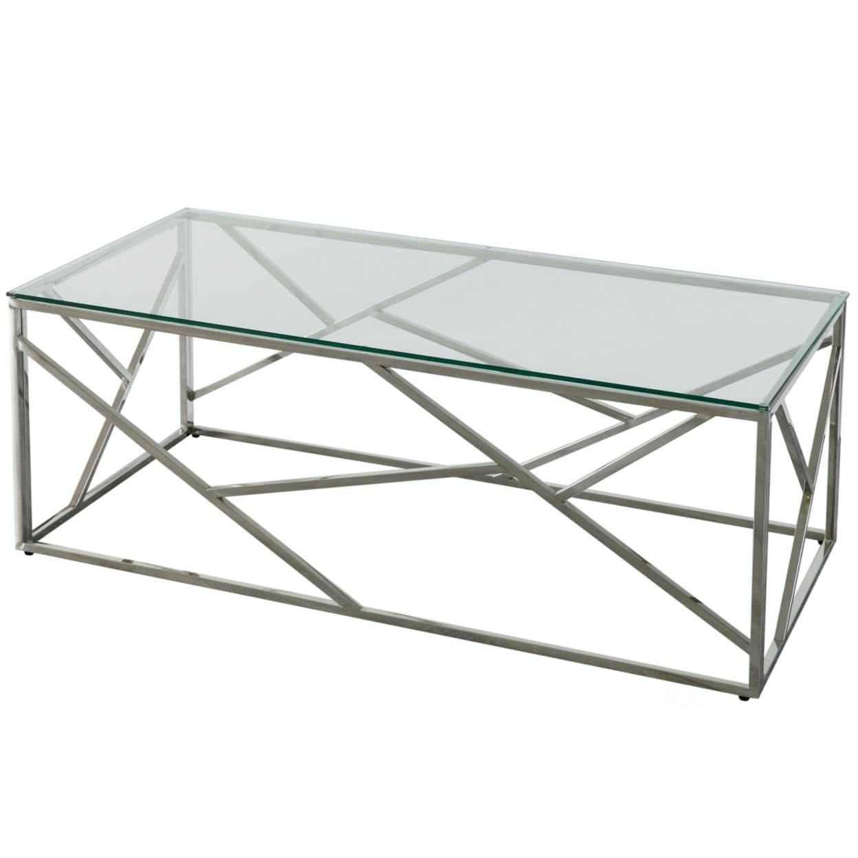 Elegant Rectangular Glass & Polished Stainless Steel Coffee Table