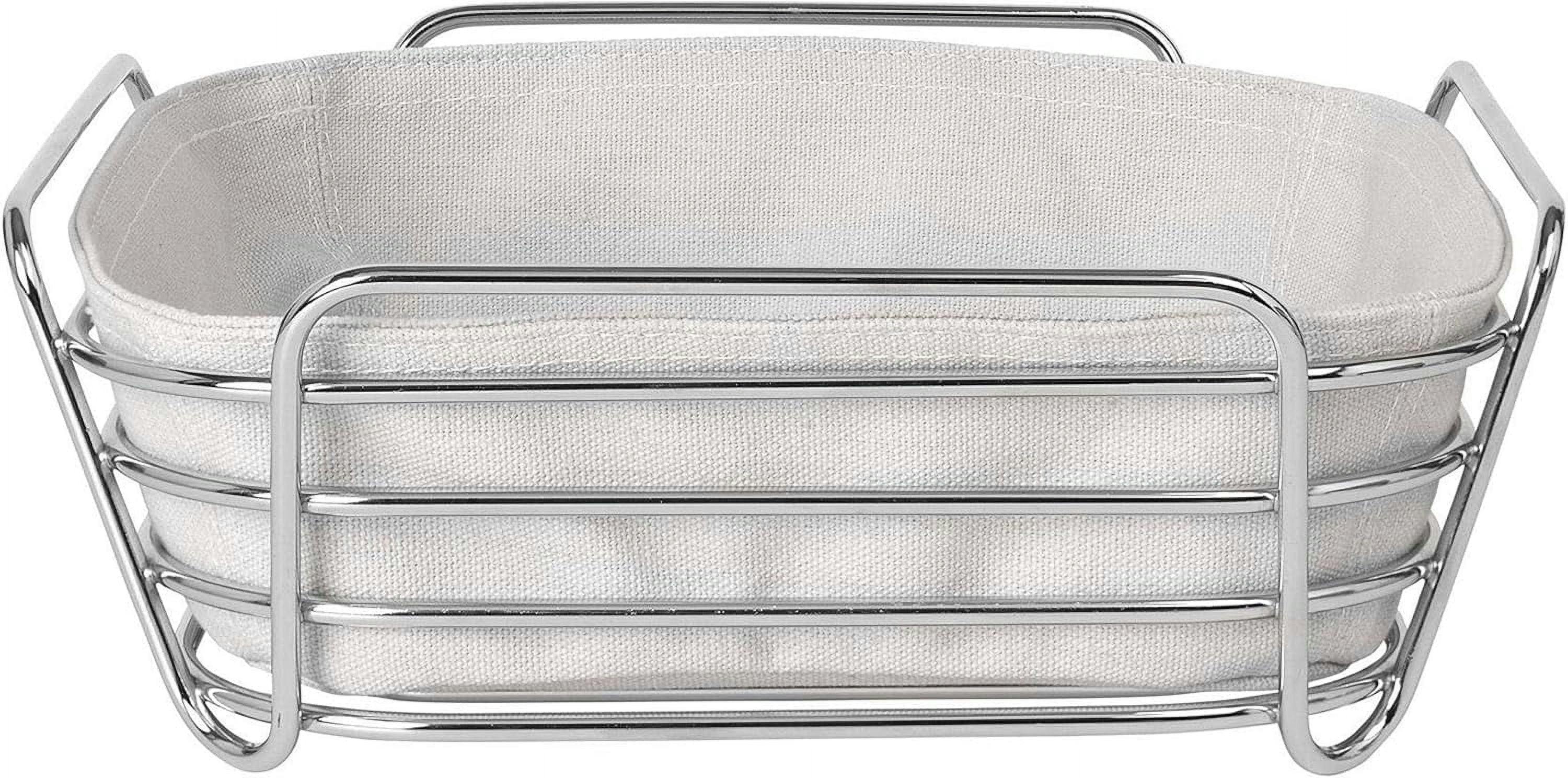 Moonbeam-Cream Chrome-Plated Steel Wire Bread Basket with Cotton Liner