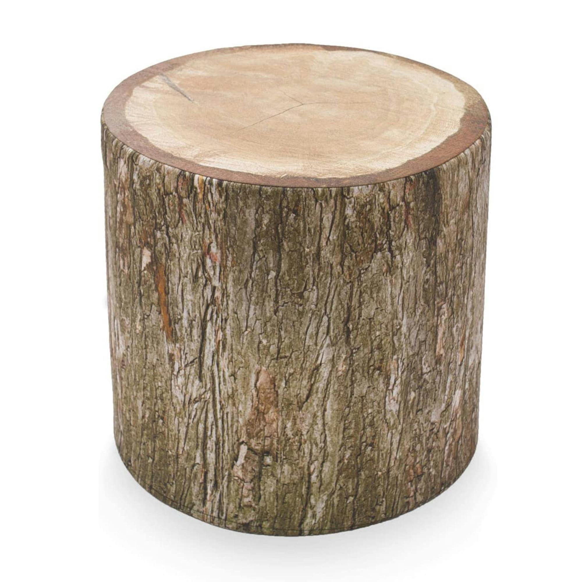 Polished Round Wood-Inspired Outdoor Pouffe Ottoman