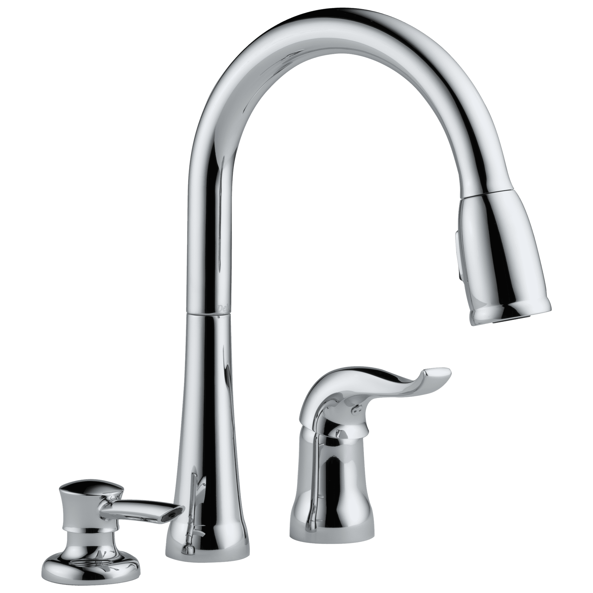 Transitional 14'' Chrome Brass Deck Mounted Kitchen Faucet with Soap Dispenser