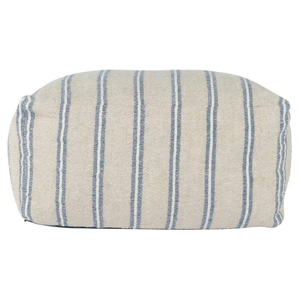 Cozy Coastal Blue-and-White Striped Linen-Cotton Pouf
