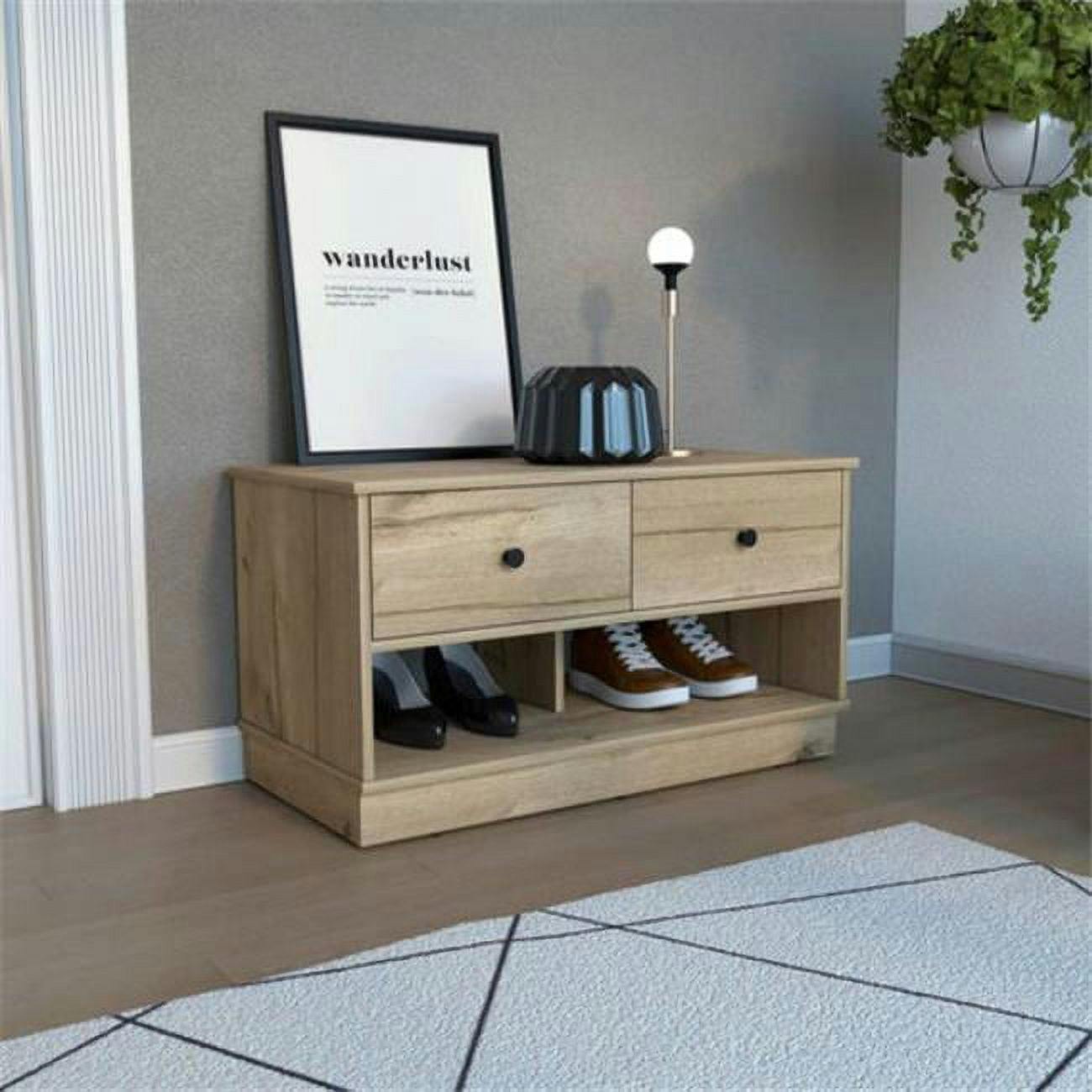 Uranus Light Oak Particleboard Storage Bench with Drawers