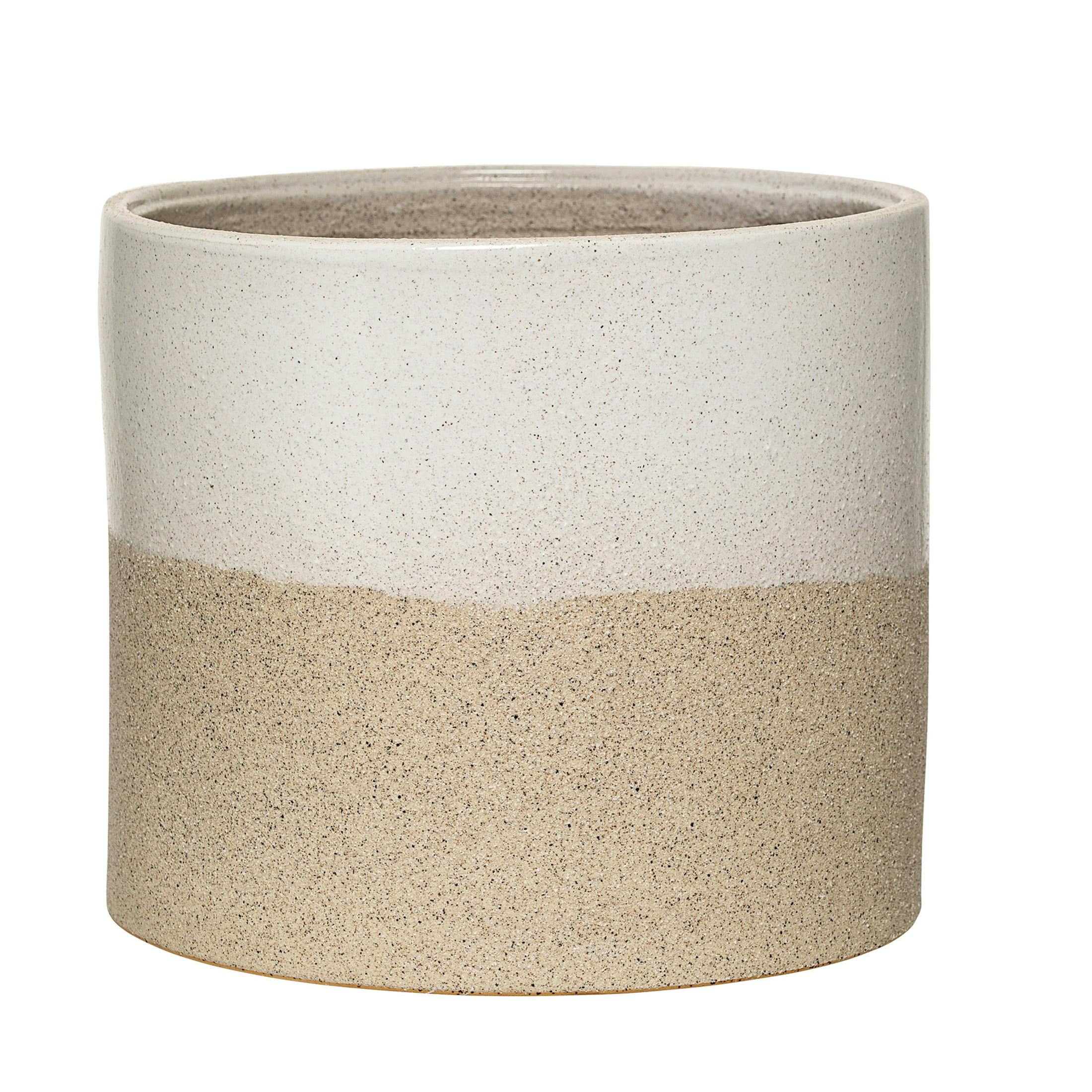 Juliana Speckled Natural and White Ceramic Round Planter