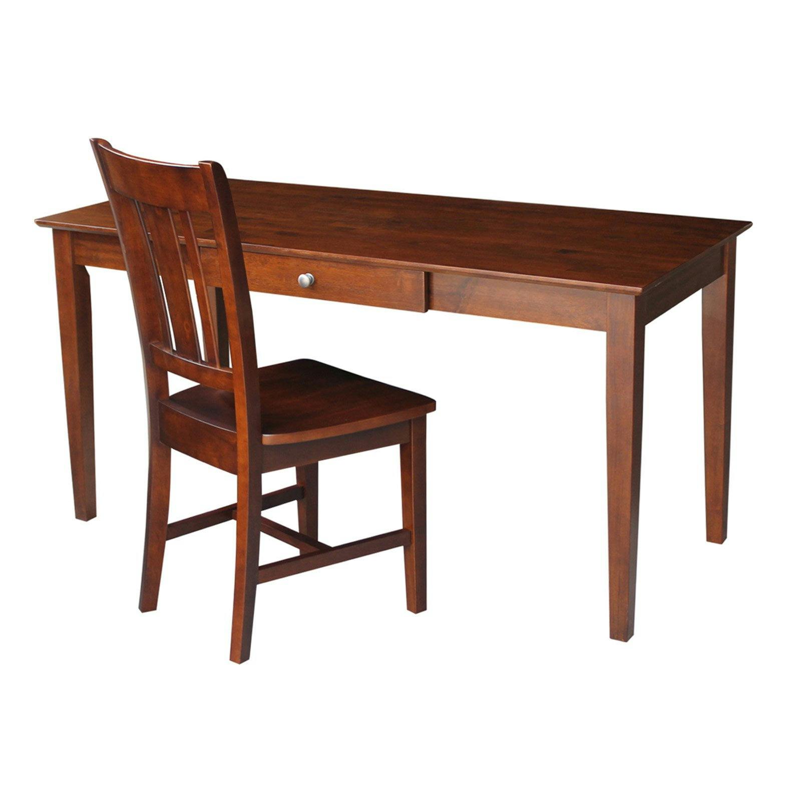 Espresso Rubberwood Desk with Drawer and Matching Chair Set
