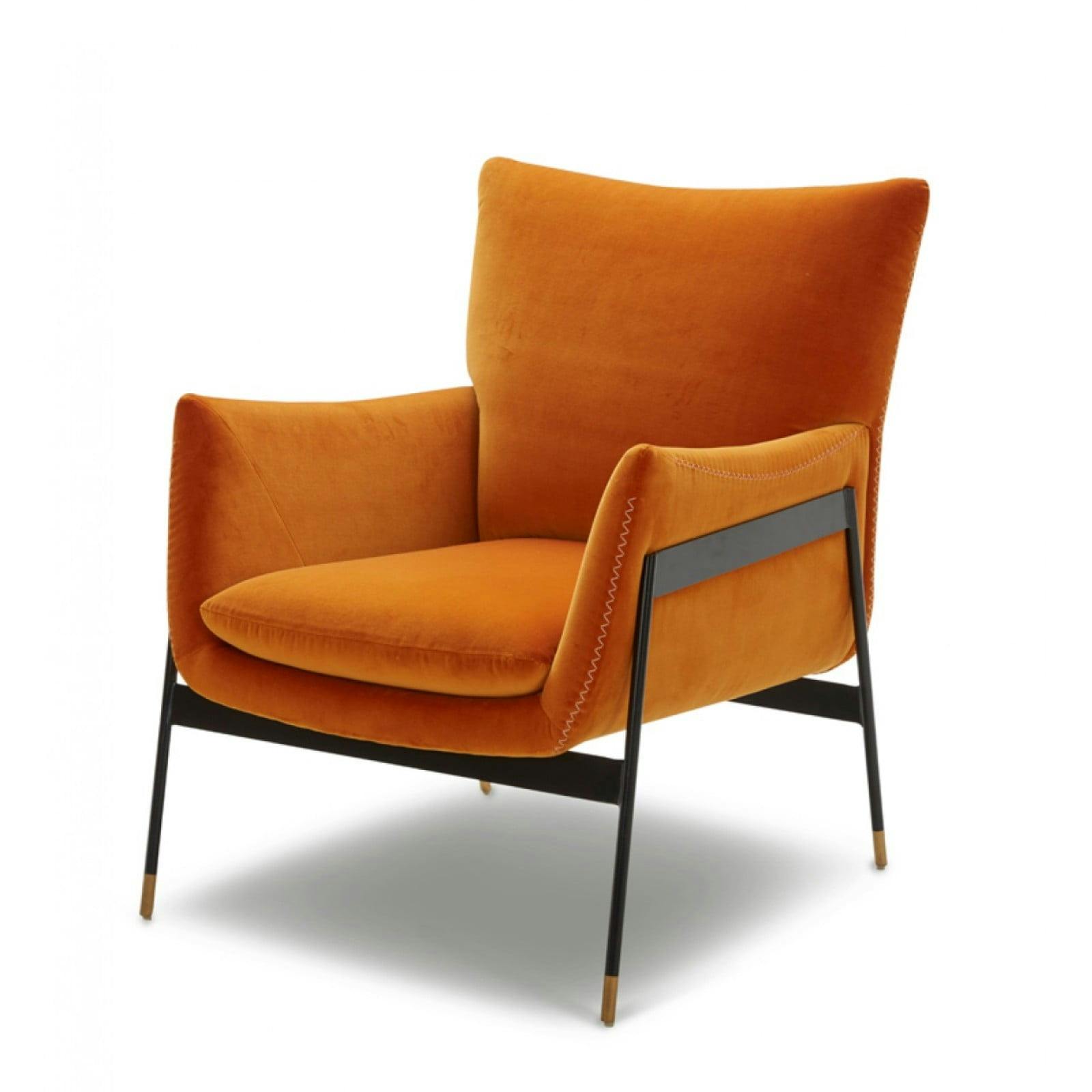 Joseph Mid-Century Orange Velour Fabric Accent Chair with Black Metal Frame