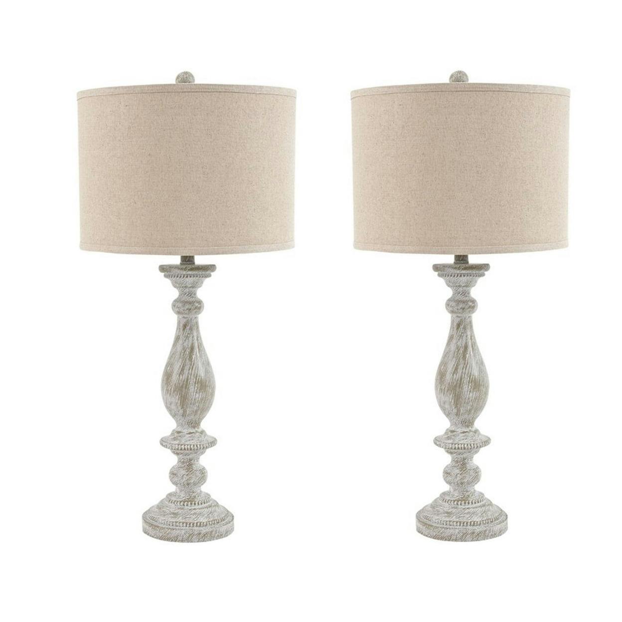Contemporary Washed White Pedestal Table Lamp Set with 3-Way Switch