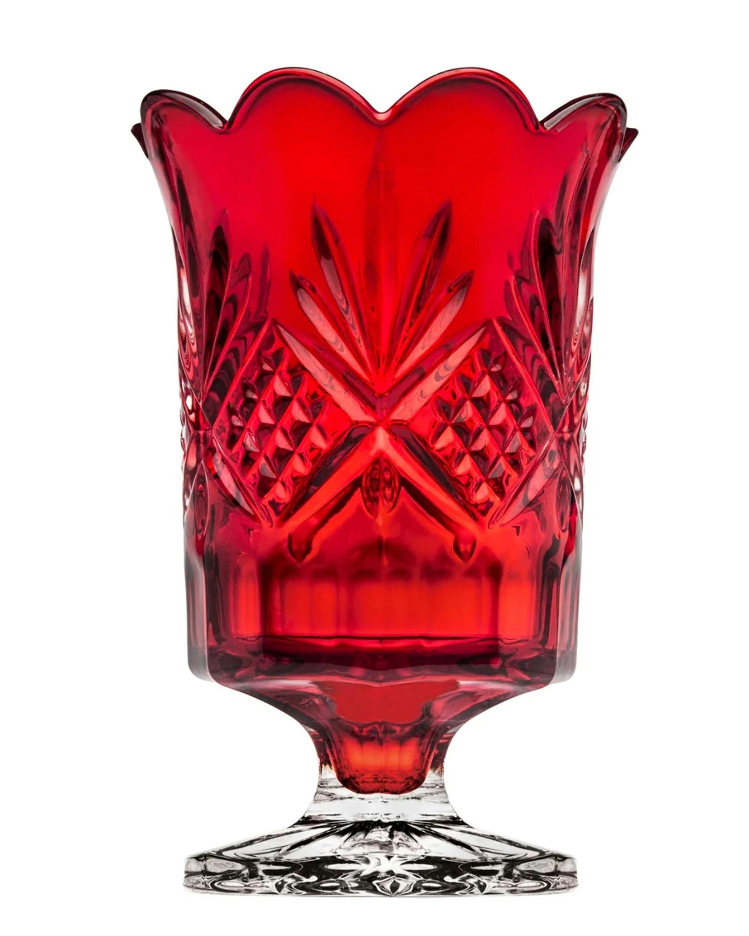 Elegant Red Crystal-Cut Tabletop Hurricane Candle Holder