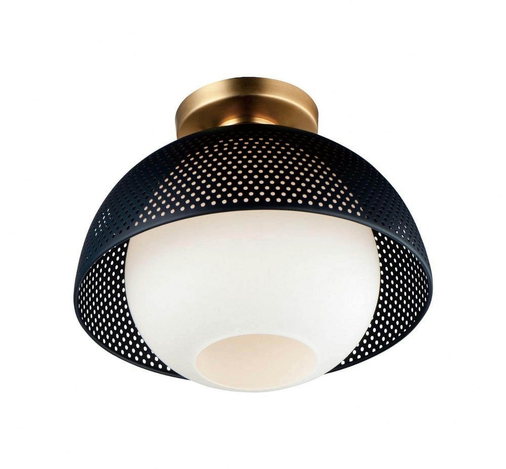 Matte Black and Satin Brass Globe Flush Mount with White Glass Shade