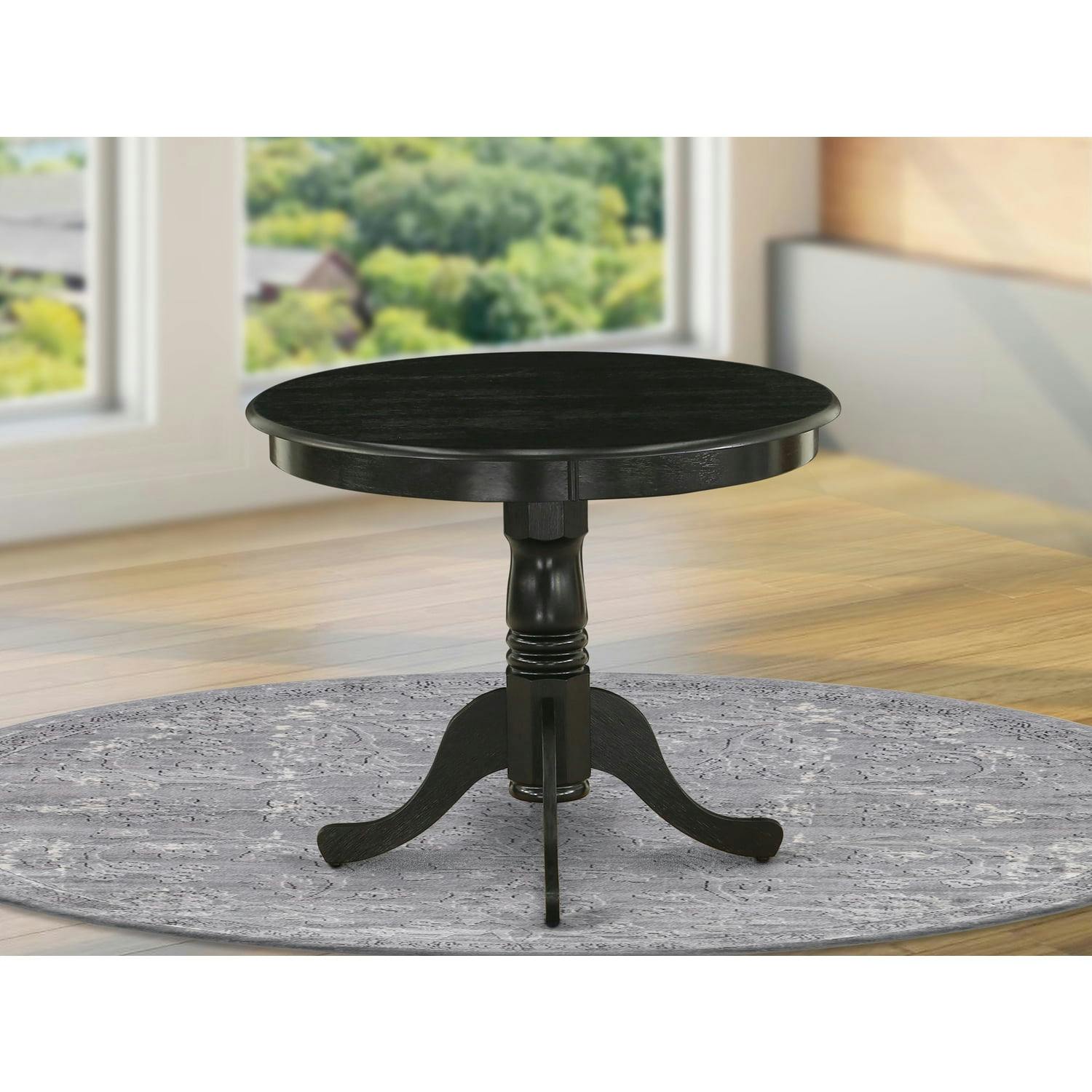 Elegant Round Wirebrushed Black Wood Pedestal Dining Table, 36"
