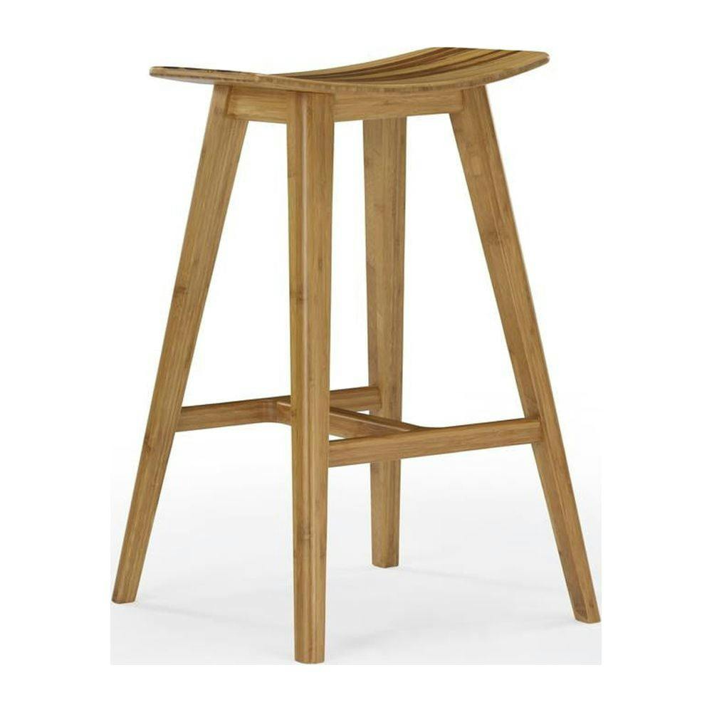 Caramelized Bamboo Saddle Counter Stool with Exotic Tiger Inlay