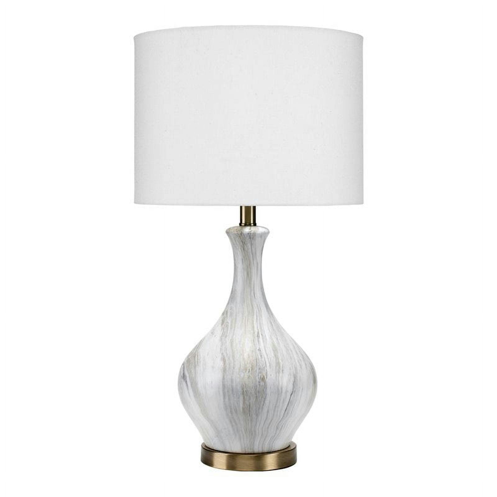Mila 29" Faux Marble Ceramic Table Lamp with Brass Accents and Linen Shade