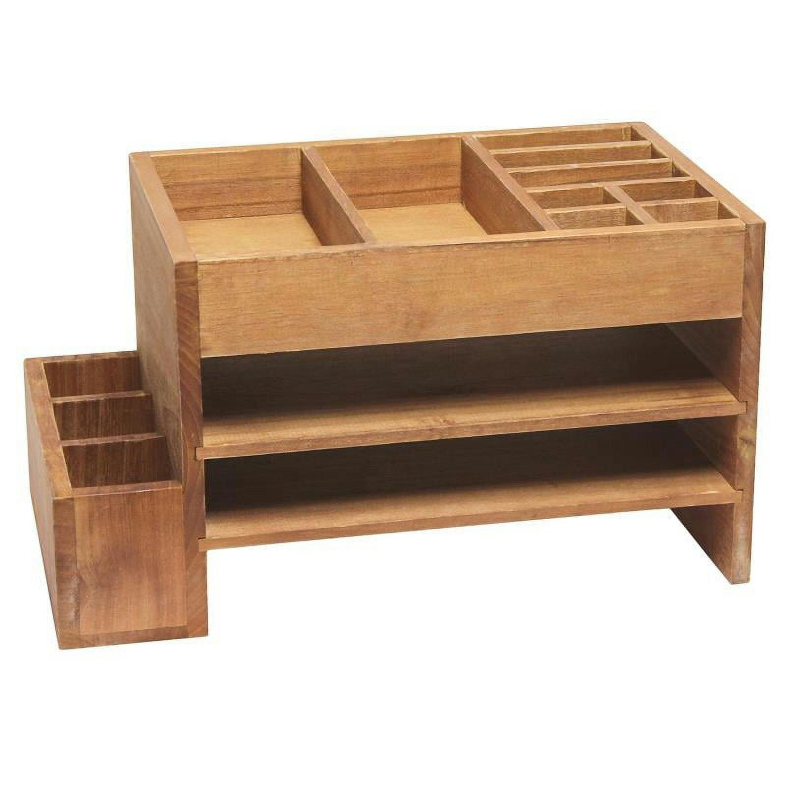 Natural Wood 15.5" Tiered Desk Organizer with 12 Compartments