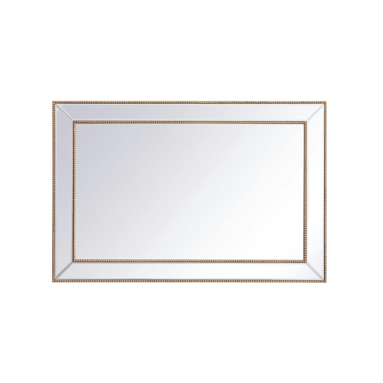 Elegant Iris 48"x32" Rectangular Beaded Wall Mirror in Antique Gold
