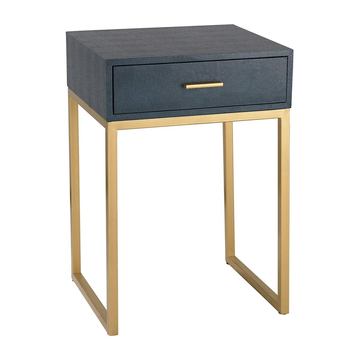 Sleek Navy and Gold Square Side Table with Storage Drawer