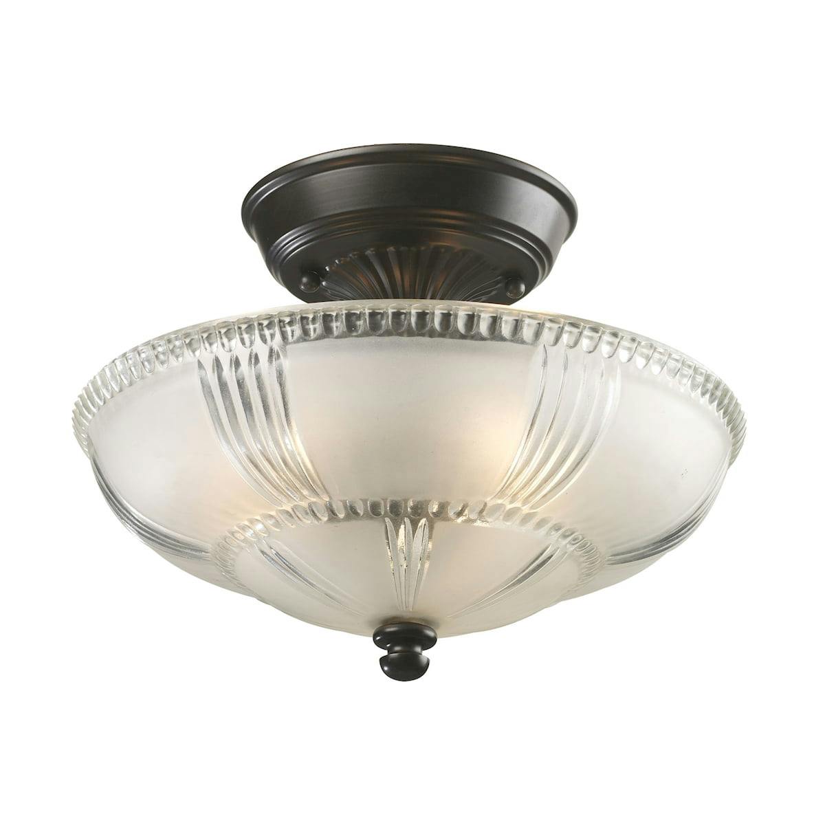 Vintage Charm Oiled Bronze 3-Light Semi-Flush Mount with Frosted Glass