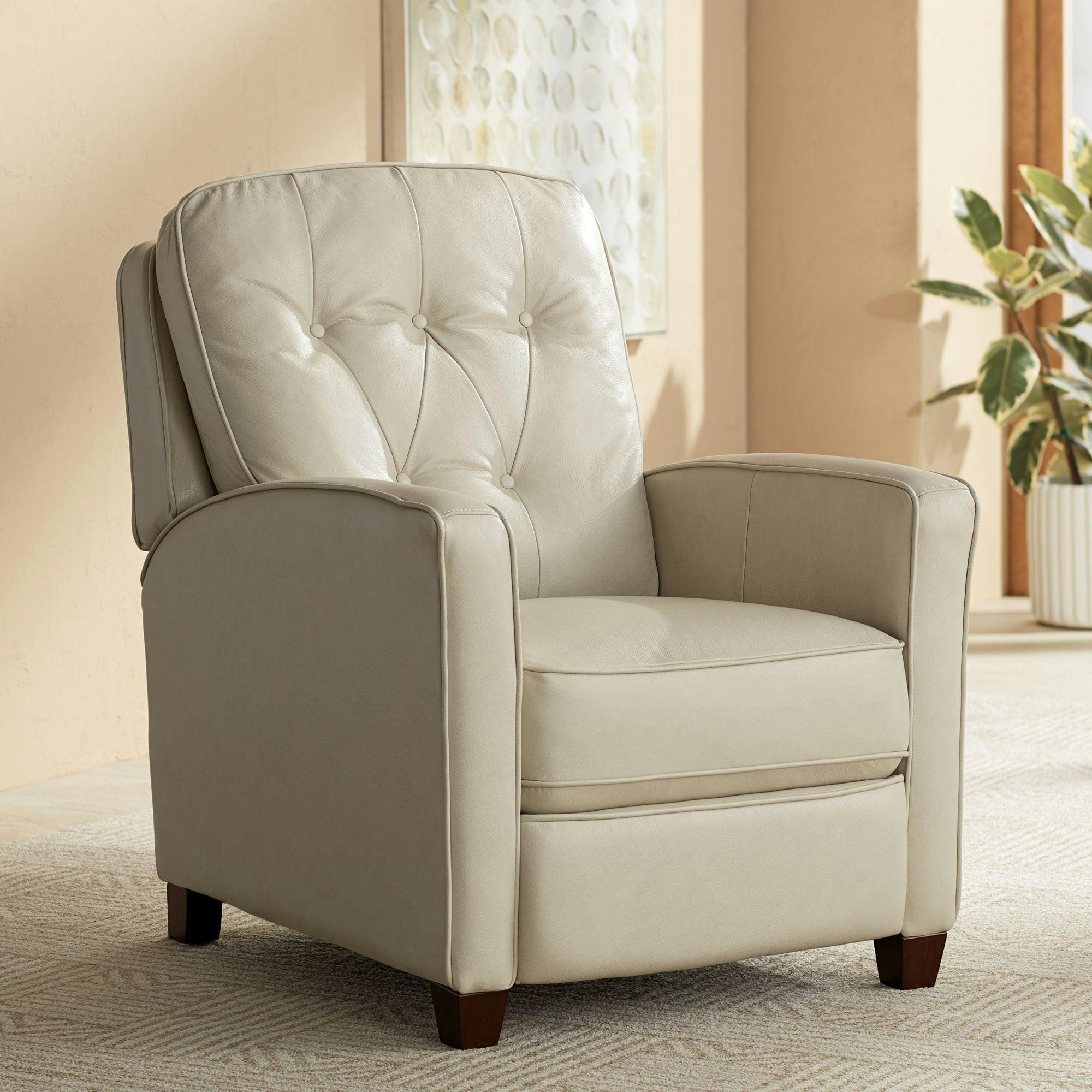 Livorno Pearl Leather Push Recliner Chair in Modern Style