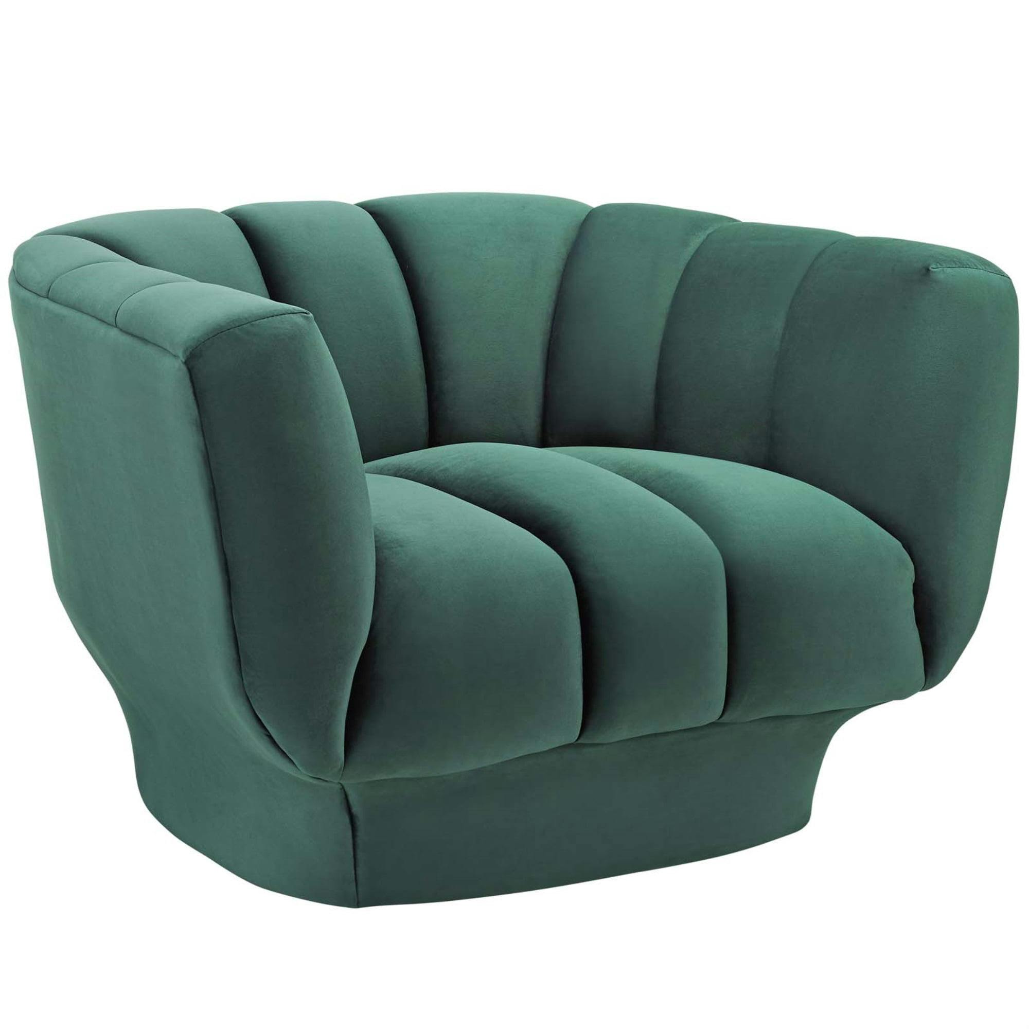 Vintage Glamour Green Velvet Extra Wide Armchair with Channel Tufting