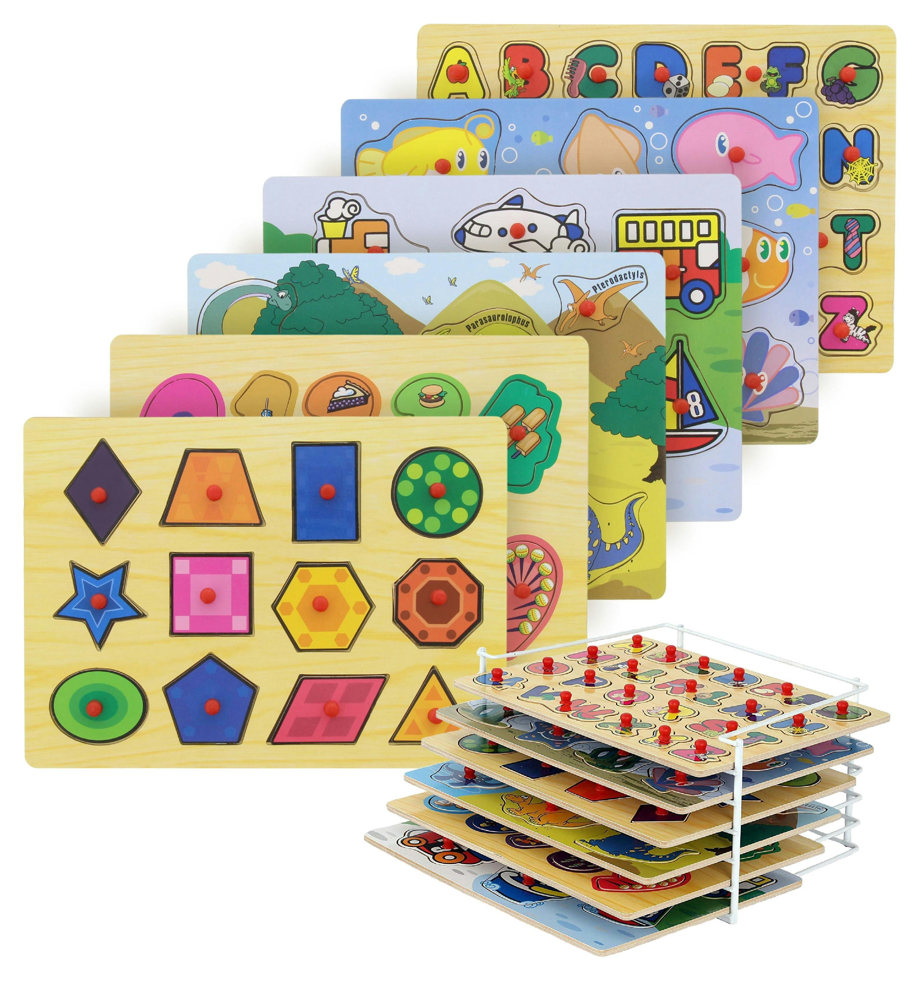 Bright Animal & Geometric Shapes Wooden Puzzle Set for Kids