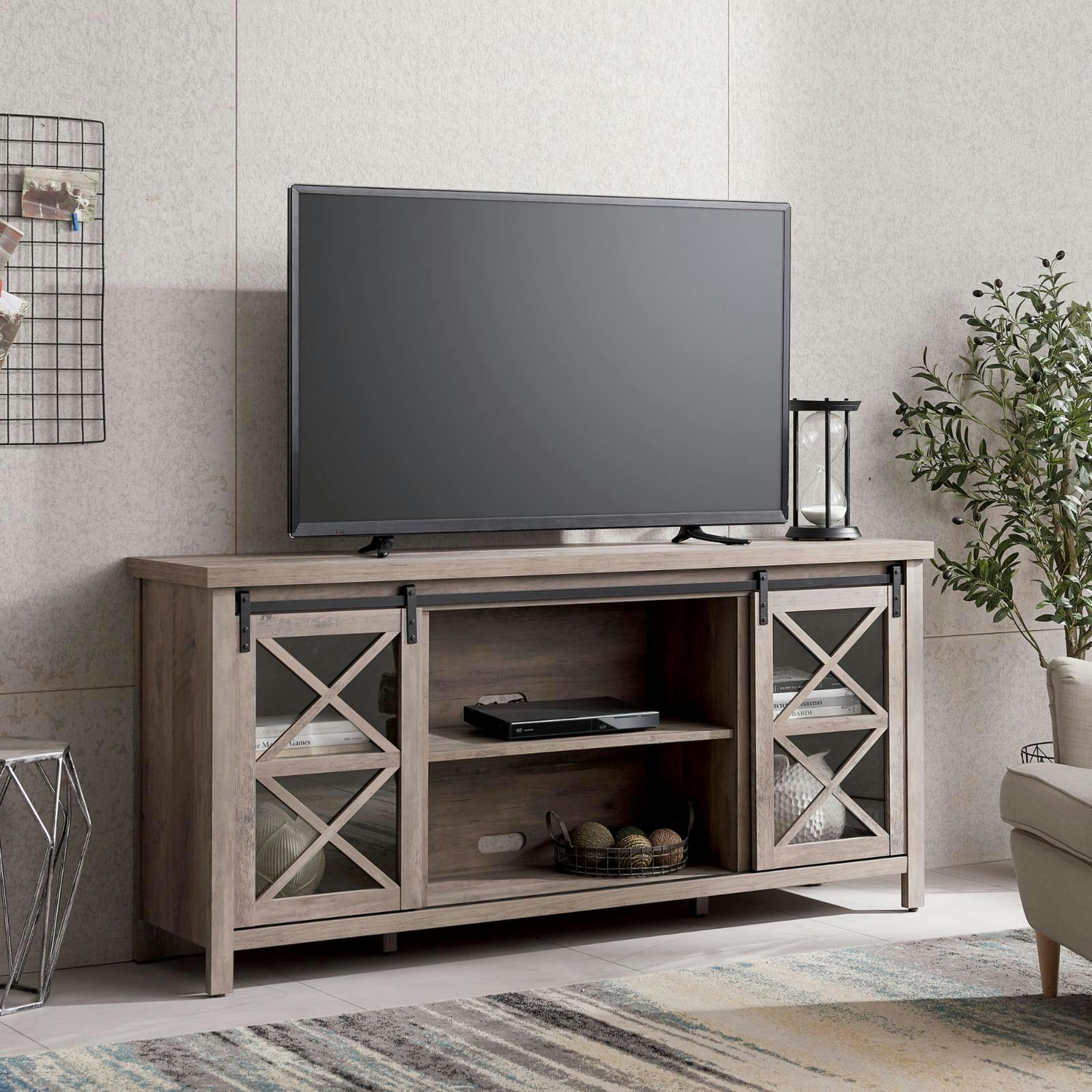 Clementine 68'' Gray Oak Metal Frame TV Stand with Cabinet