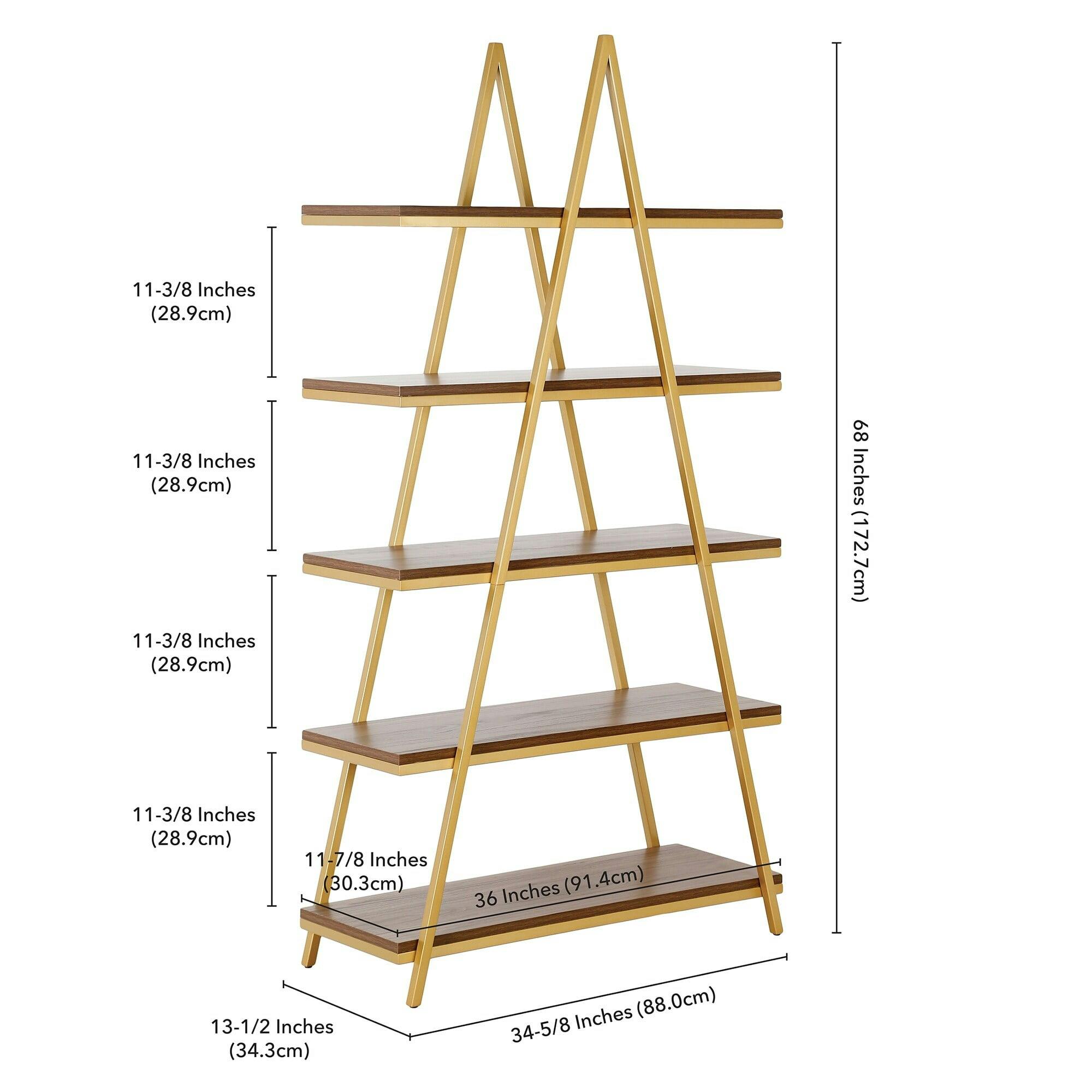Aurum Ladder 68'' Gold and Walnut 5-Tier Bookshelf