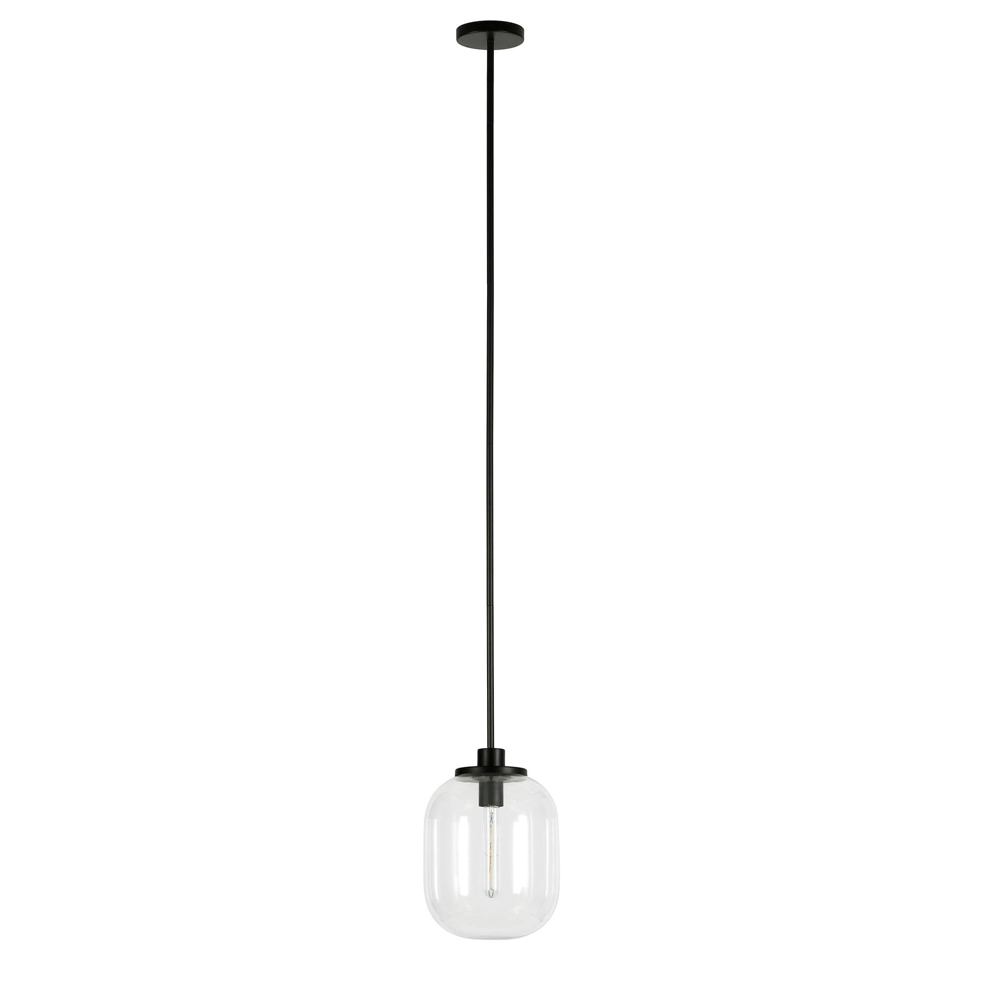 Agnolo Adjustable Height Pendant in Blackened Bronze with Clear Glass Globe