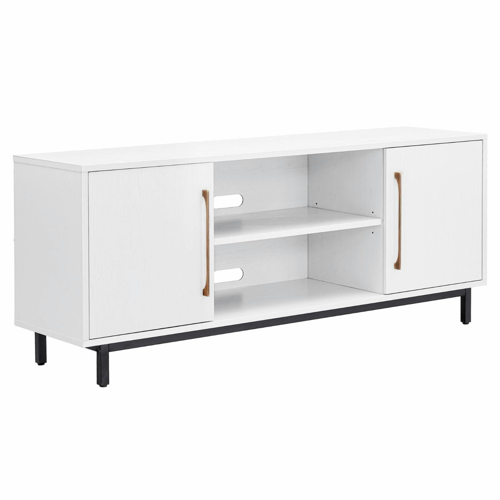Julian Mid-Century Modern 58" White TV Stand with Brass Accents