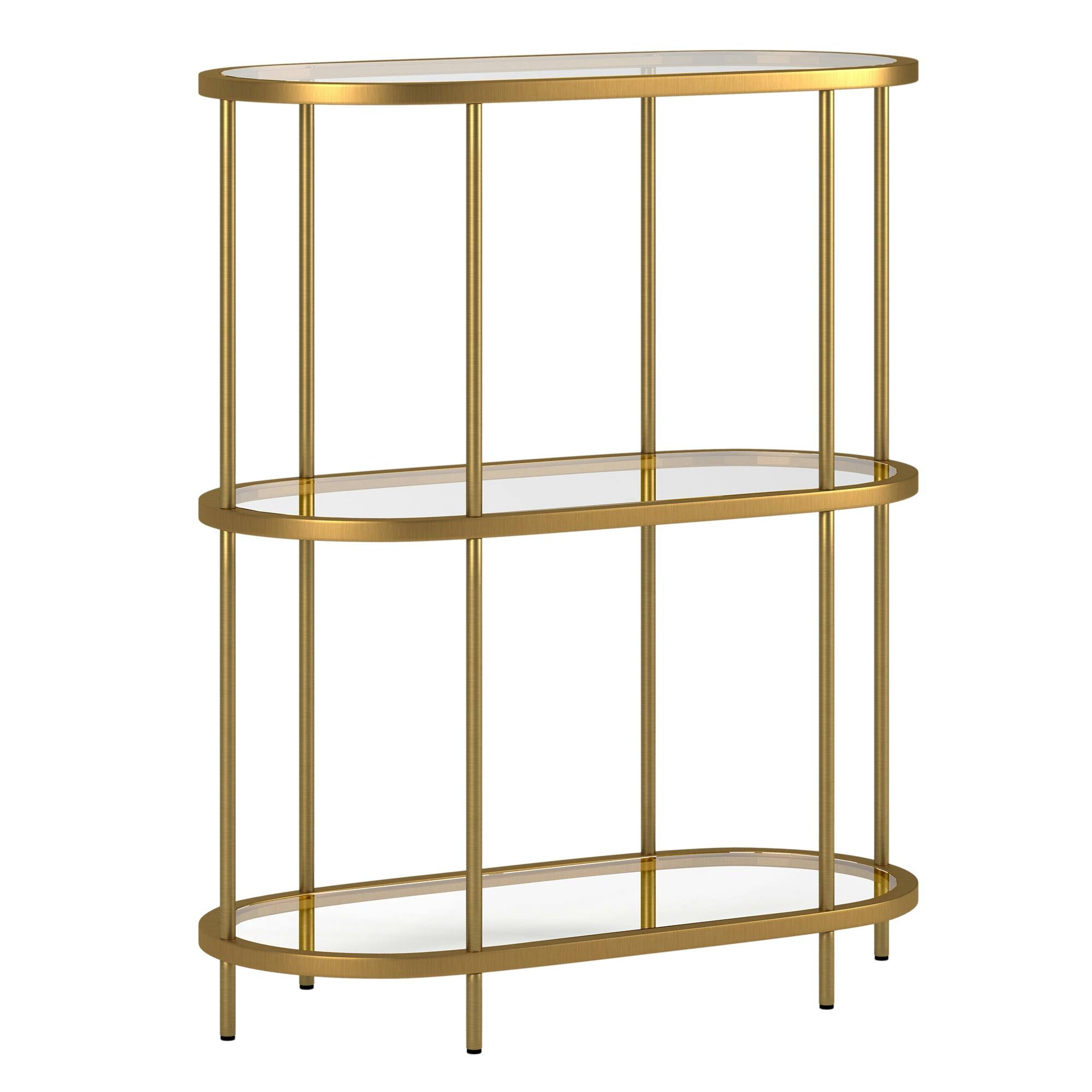 Evelyn&Zoe Leif Oval Brass Bookcase with Tempered Glass Shelves