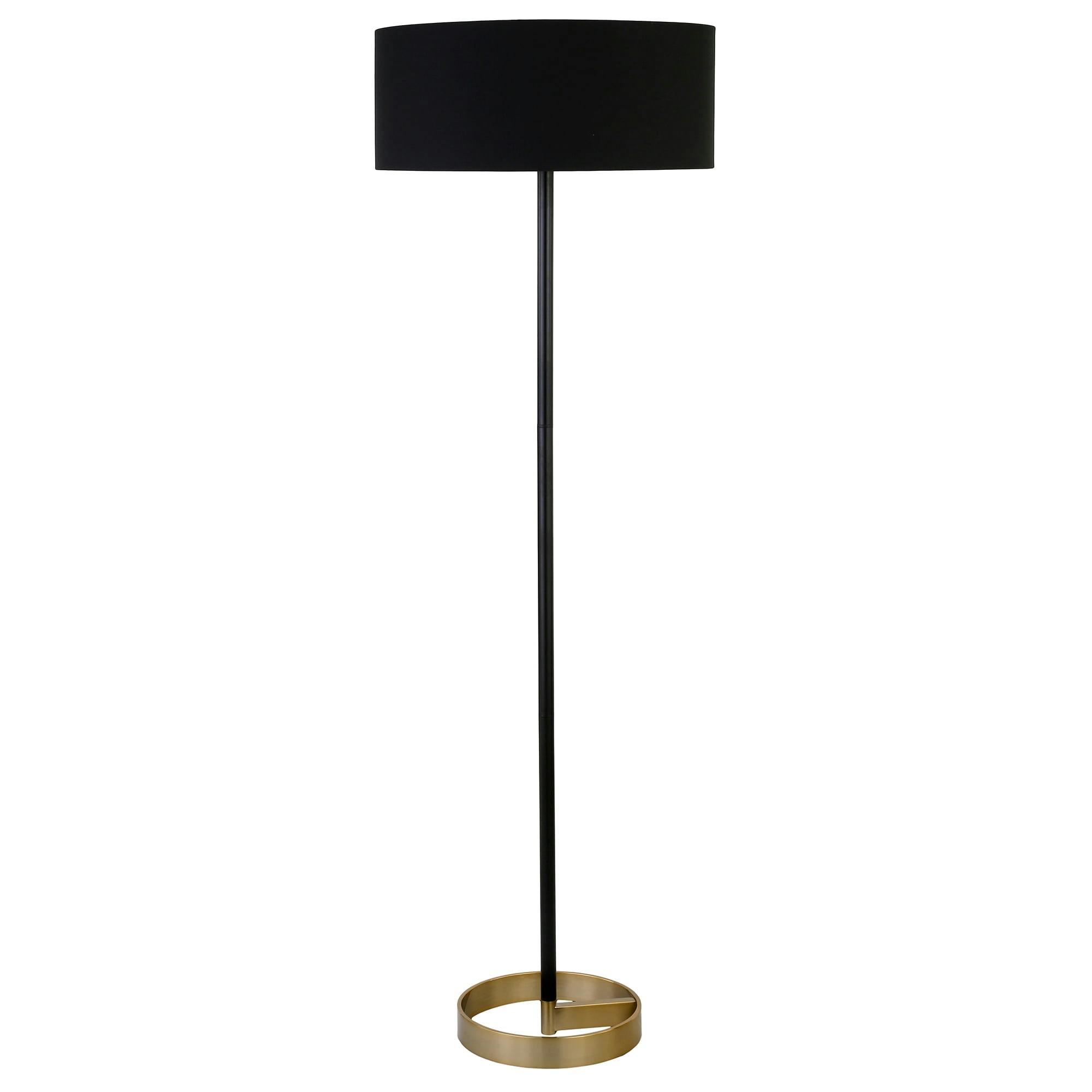 Mid-Century Modern Adjustable Two-Tone Matte Black and Brass Floor Lamp