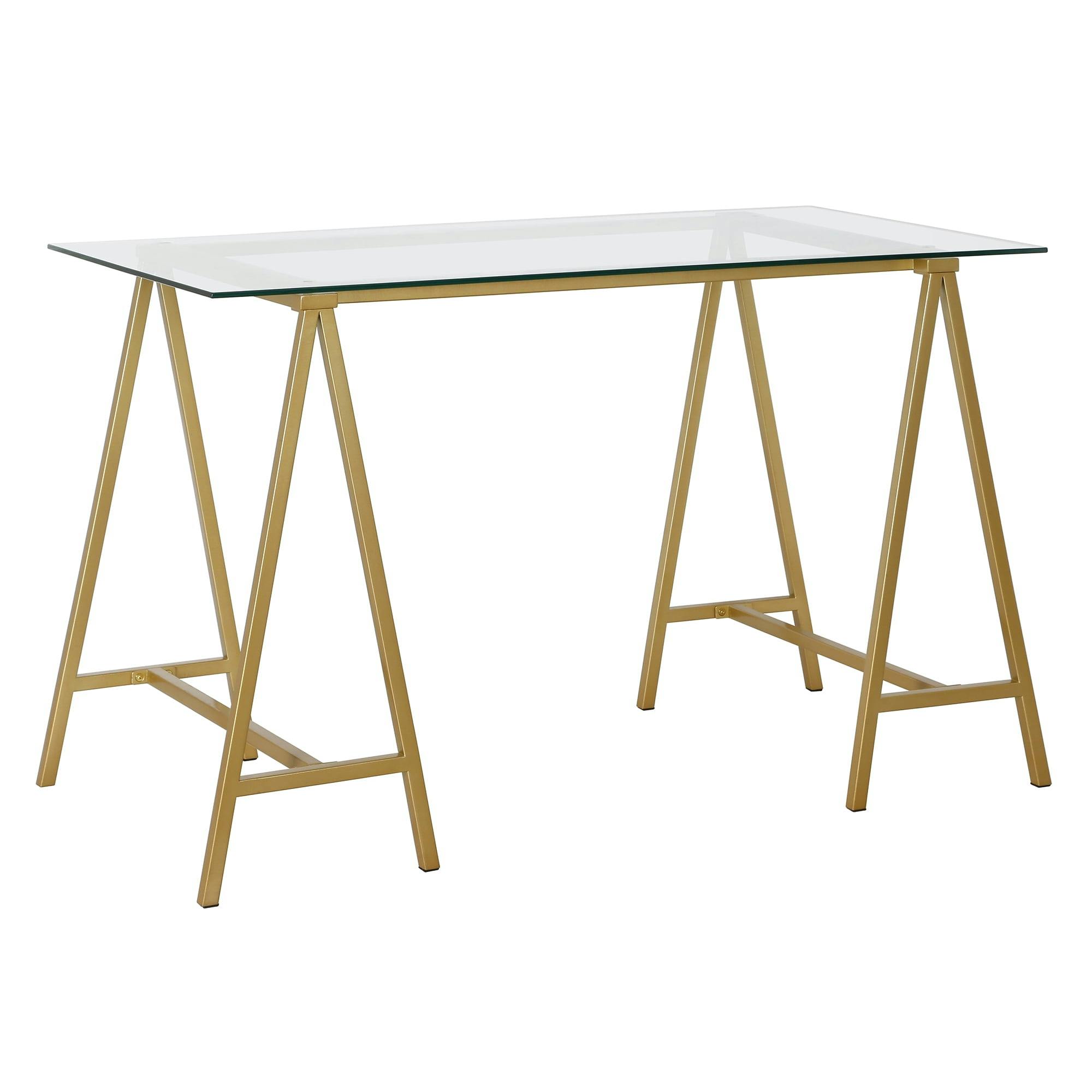 Sleek A-Frame 48" Brass Desk with Tempered Glass Top