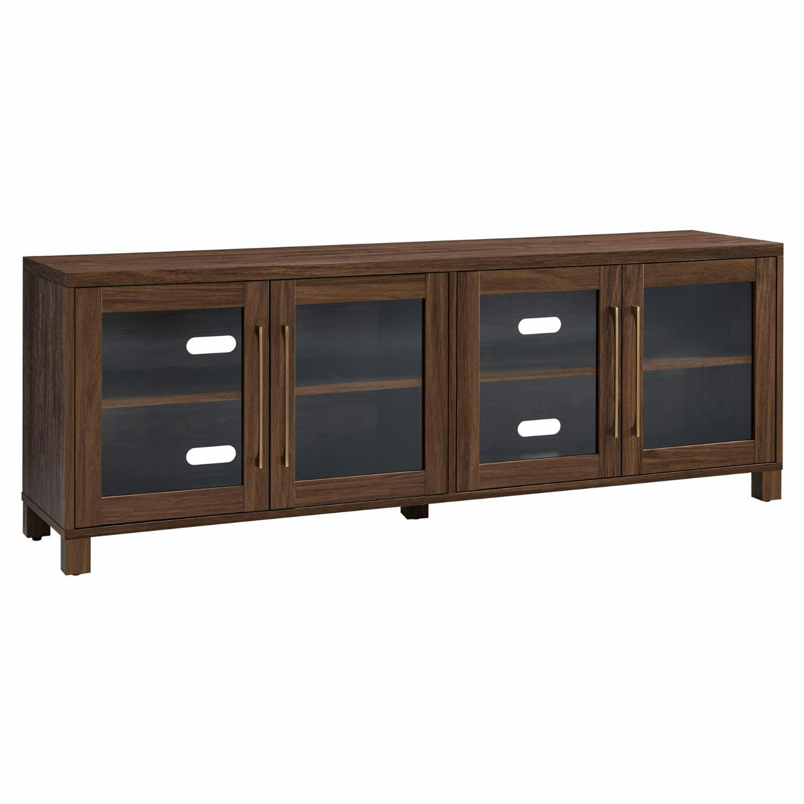 Quincy Transitional 68'' Walnut TV Stand with Fireplace and Cabinets
